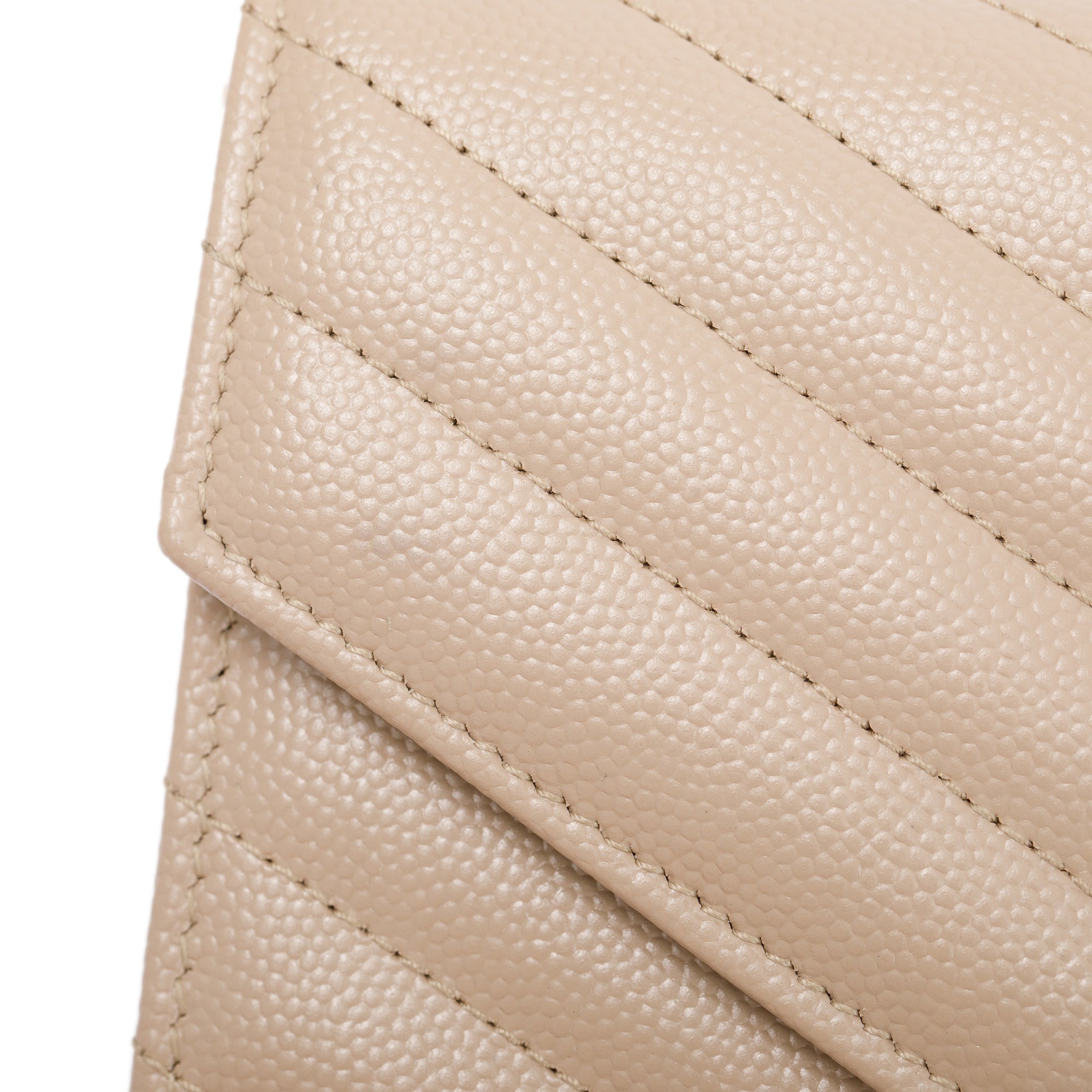 Saint Laurent 2022 Beige Cassandre Matelasse Envelope Chain Wallet w/ Box