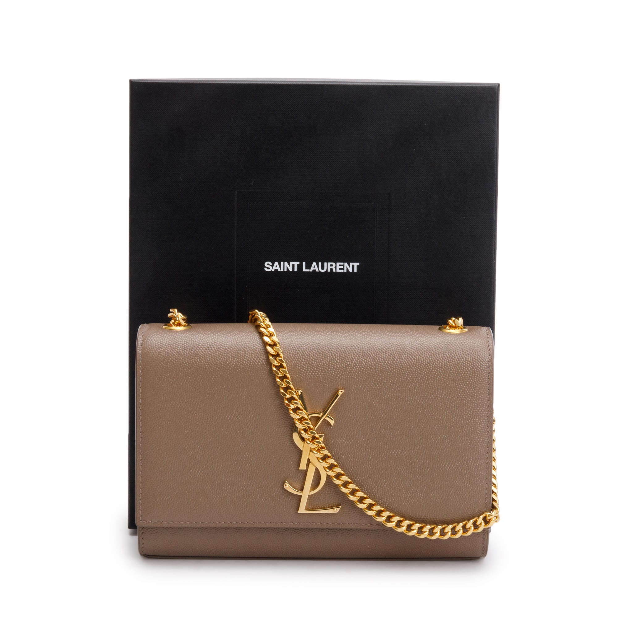 Saint Laurent 2022 Beige Grain De Poudre Leather Small Monogram Kate Bag w/ Box