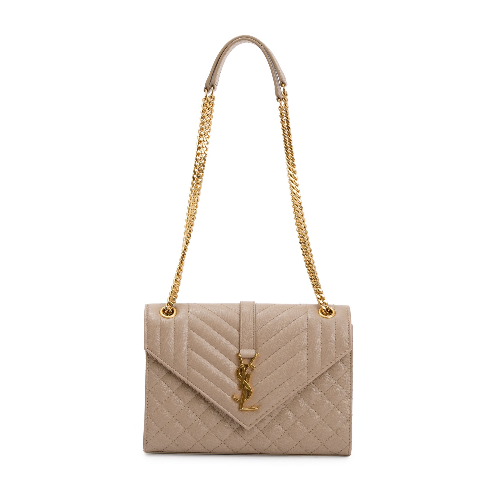 Saint Laurent 2022 Beige Grained De Poudre Medium Envelope Shoulder Bag