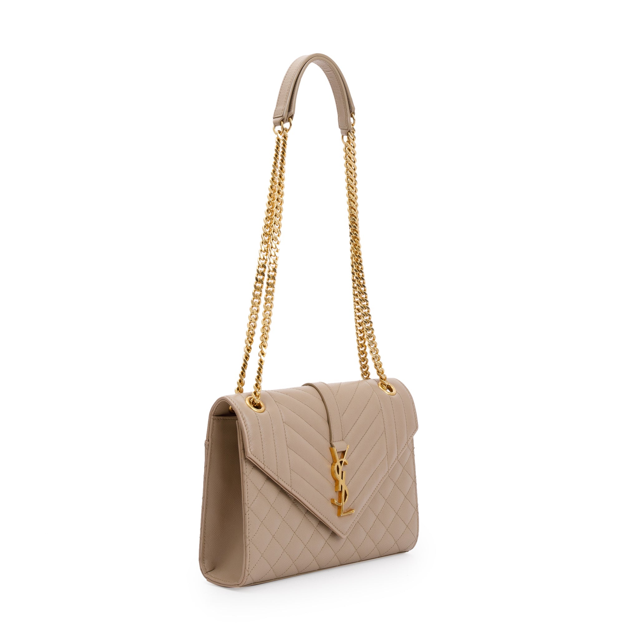 Saint Laurent 2022 Beige Grained De Poudre Medium Envelope Shoulder Bag