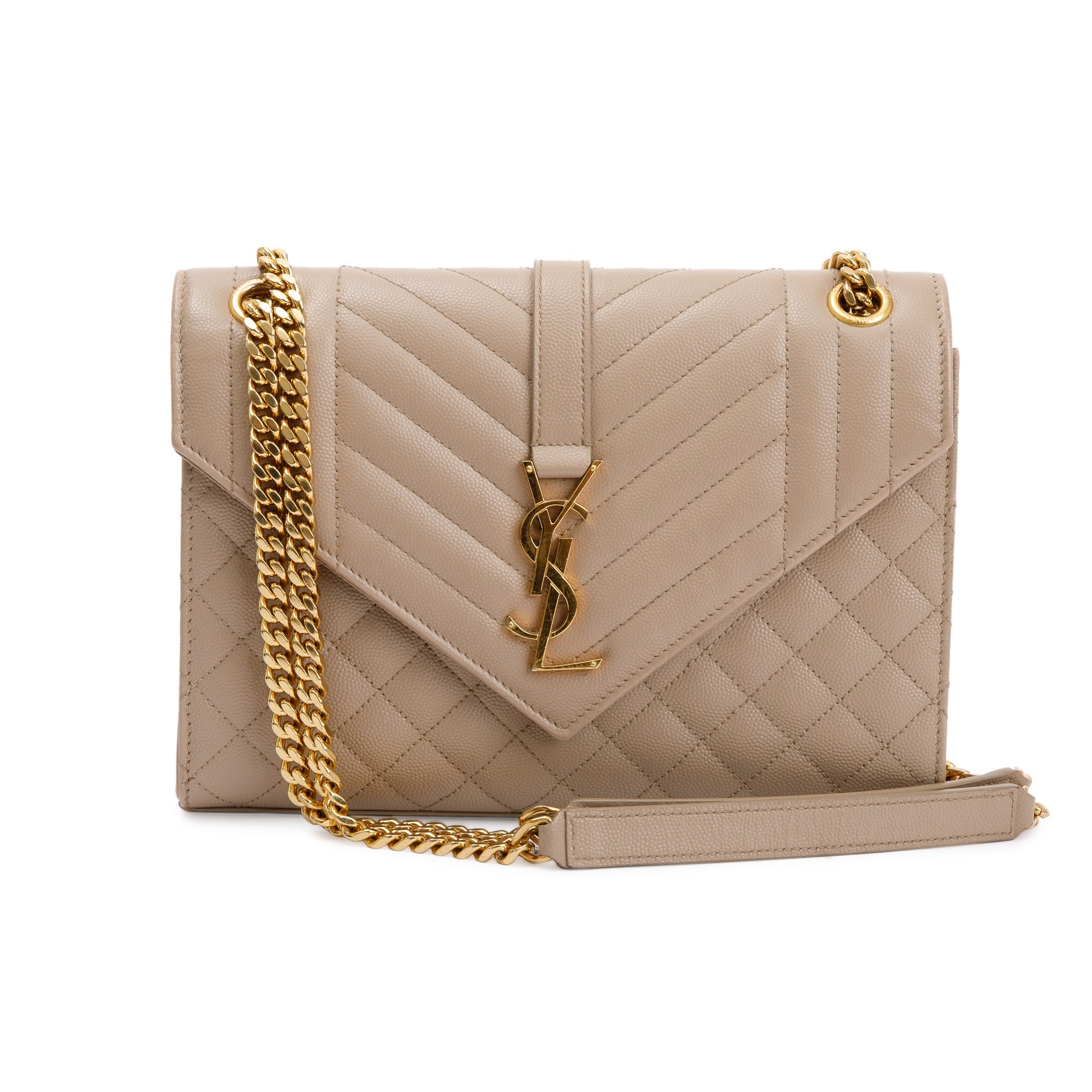 Saint Laurent 2022 Beige Grained De Poudre Medium Envelope Shoulder Bag