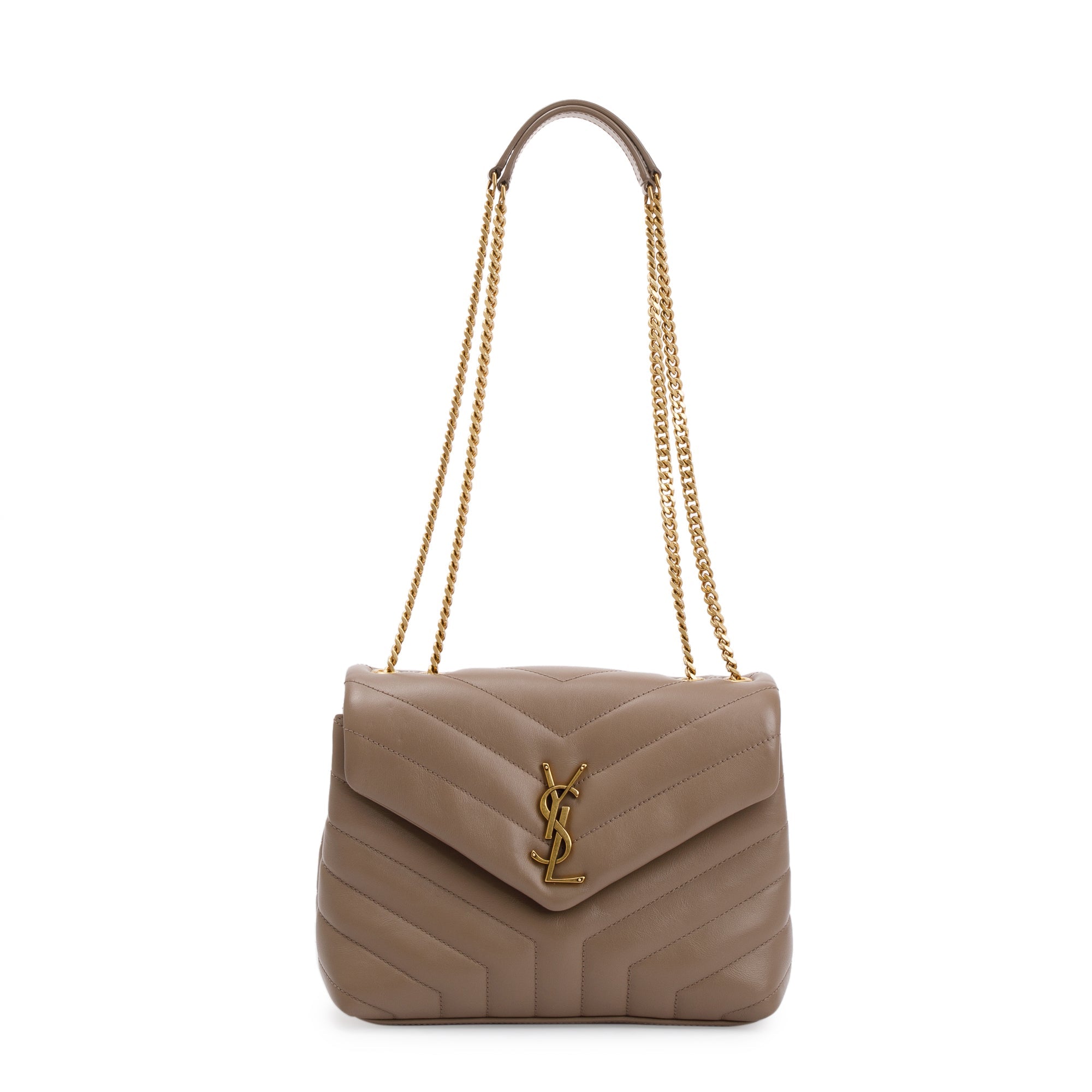 Saint Laurent 2022 Beige Leather Small Loulou Chain Shoulder Bag