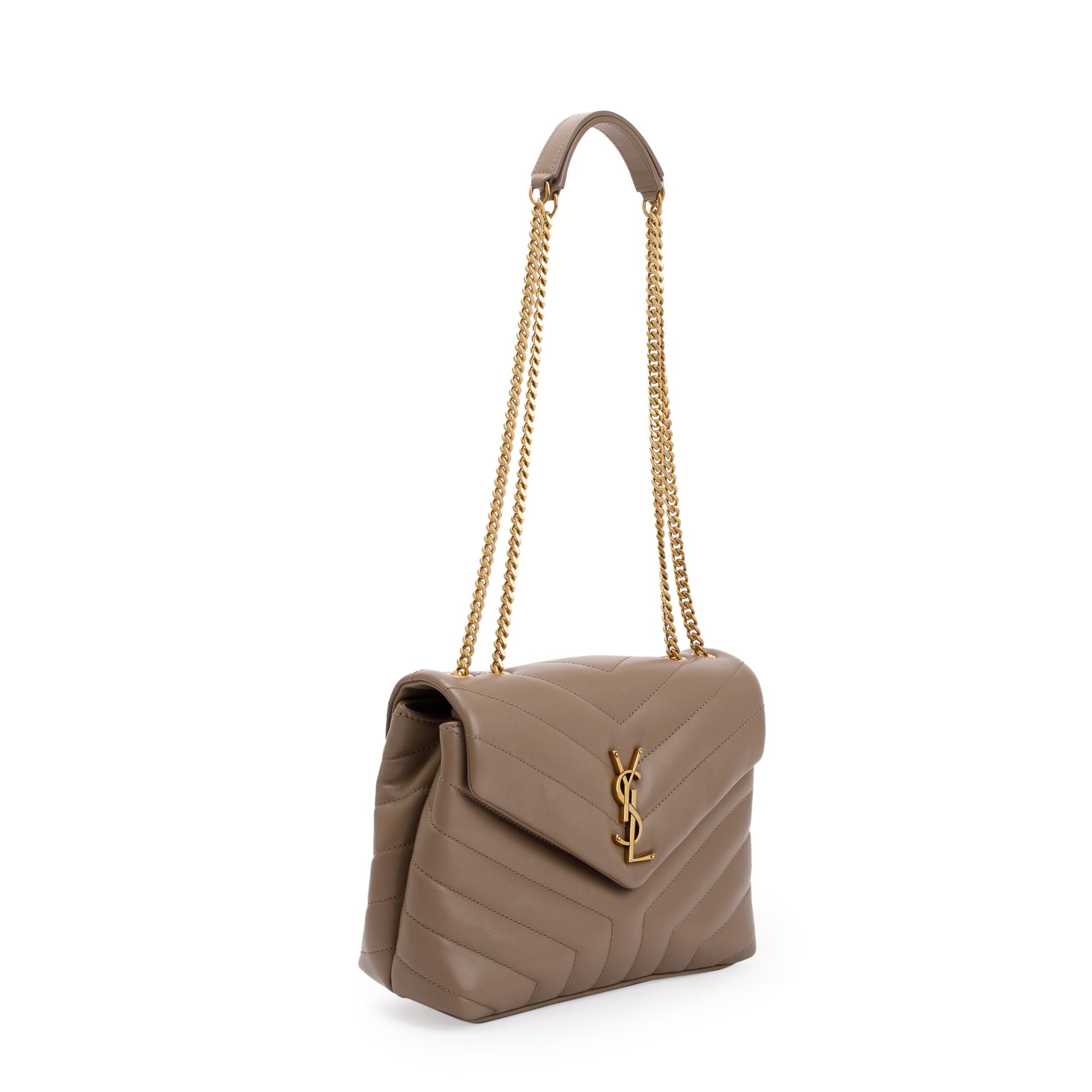 Saint Laurent 2022 Beige Leather Small Loulou Chain Shoulder Bag