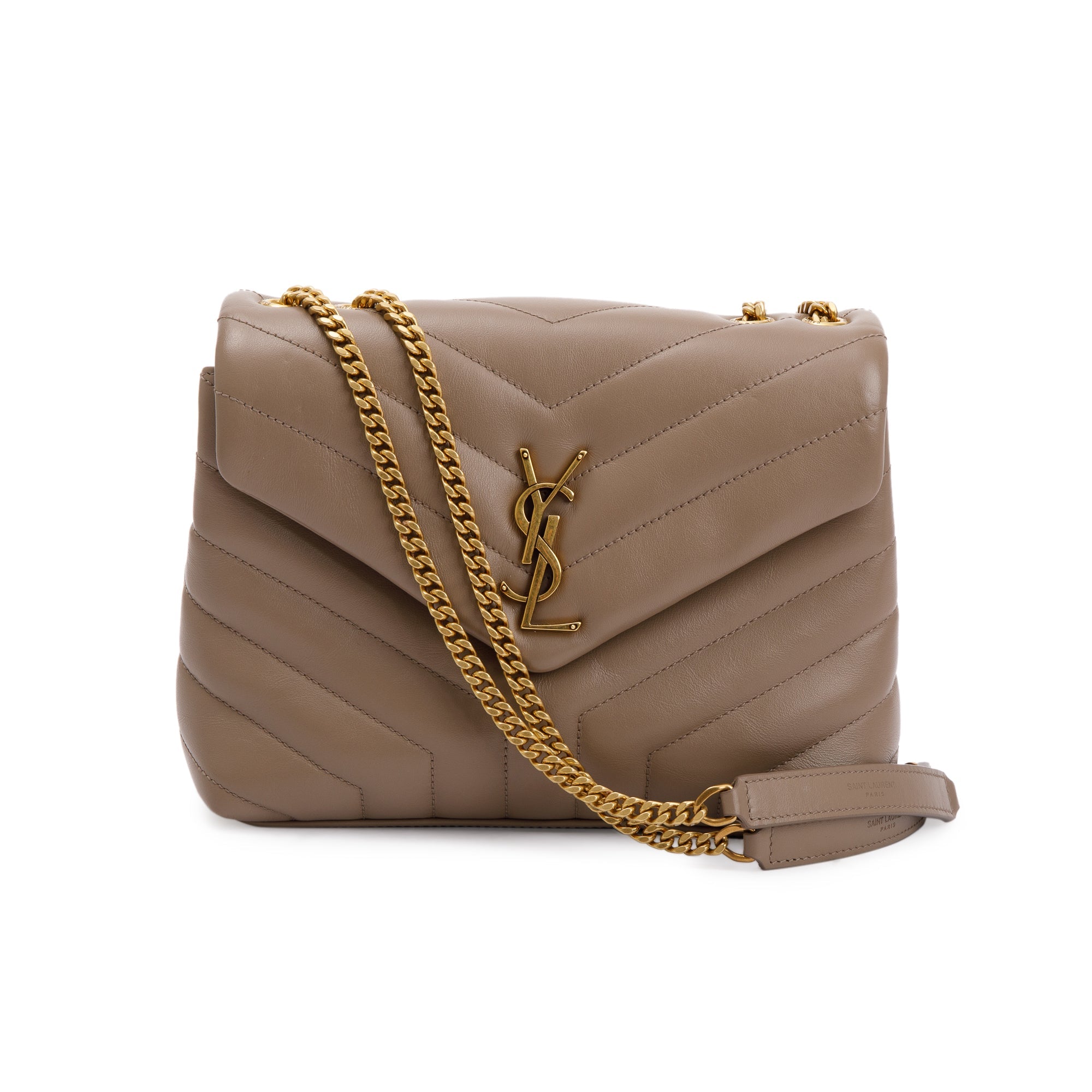 Saint Laurent 2022 Beige Leather Small Loulou Chain Shoulder Bag