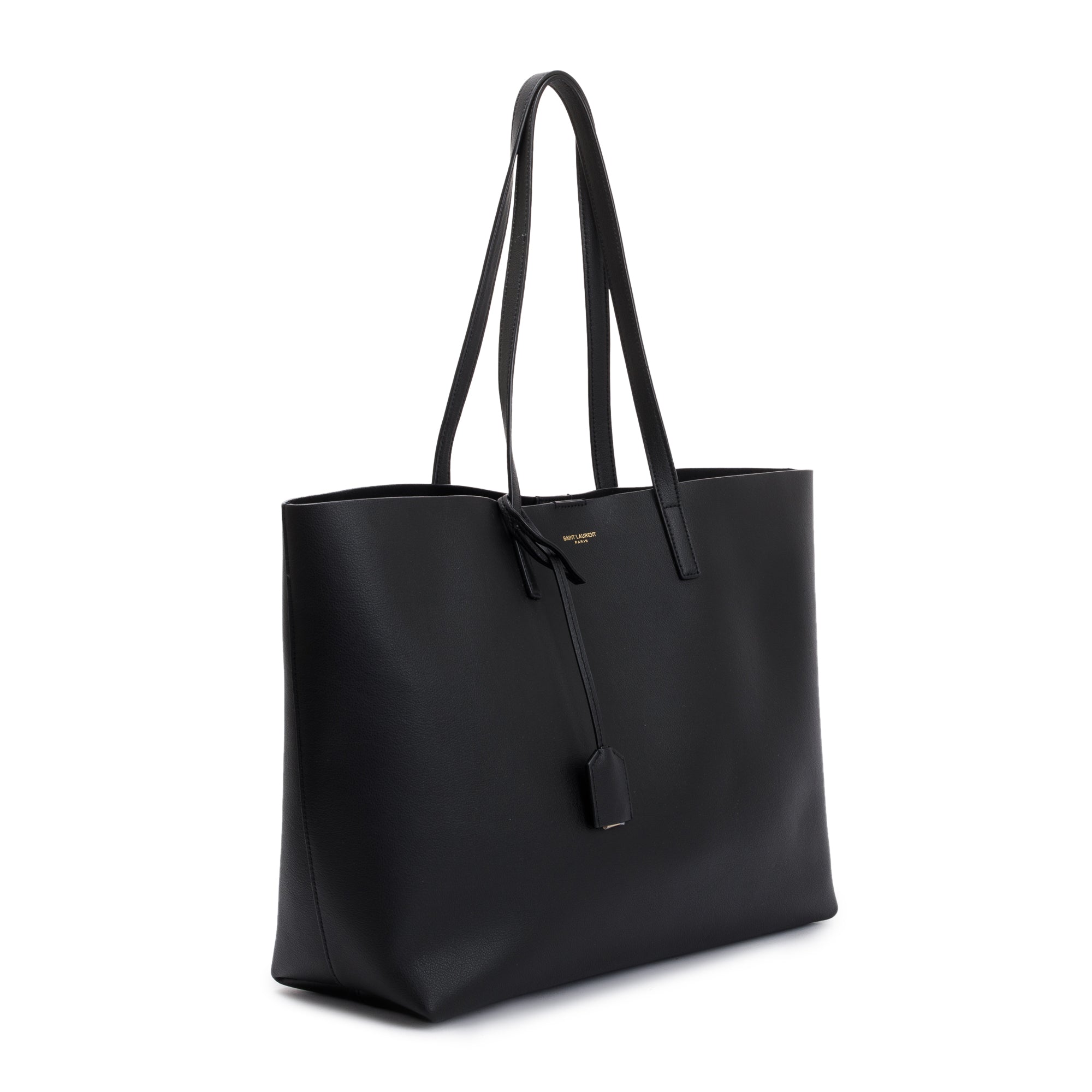 Saint Laurent 2022 Black Calfskin Leather Large E/W Shopping Tote w/ Pouch