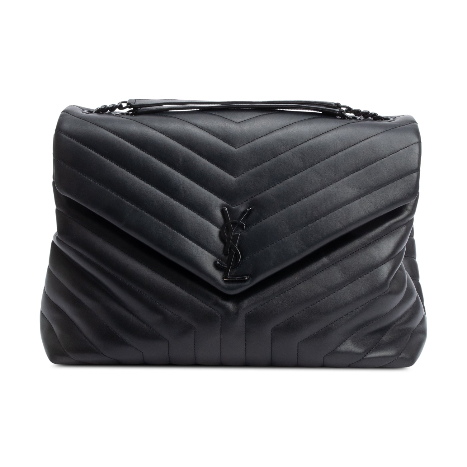 Saint Laurent 2022 Black Calfskin Leather Large Loulou Shoulder Bag