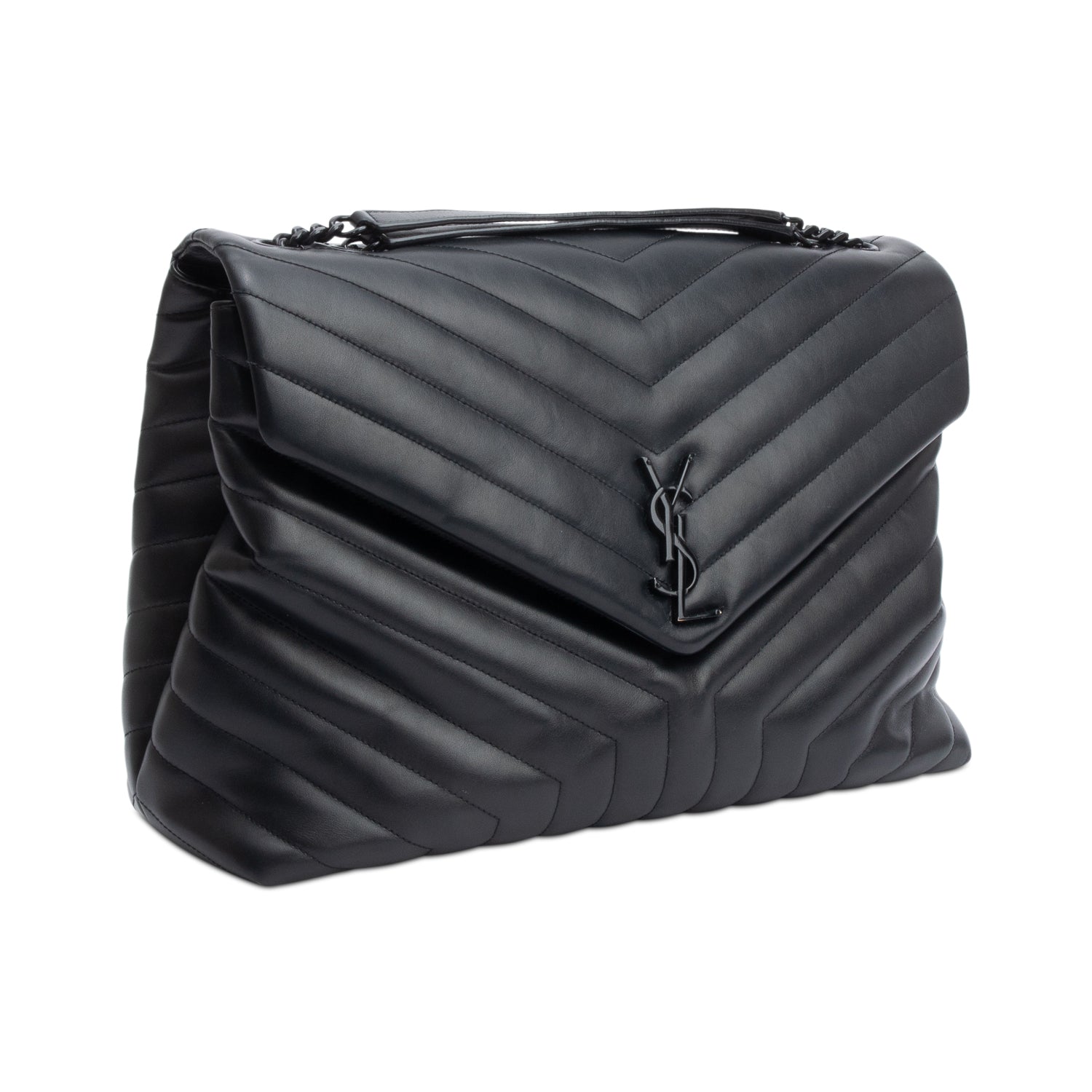 Saint Laurent 2022 Black Calfskin Leather Large Loulou Shoulder Bag
