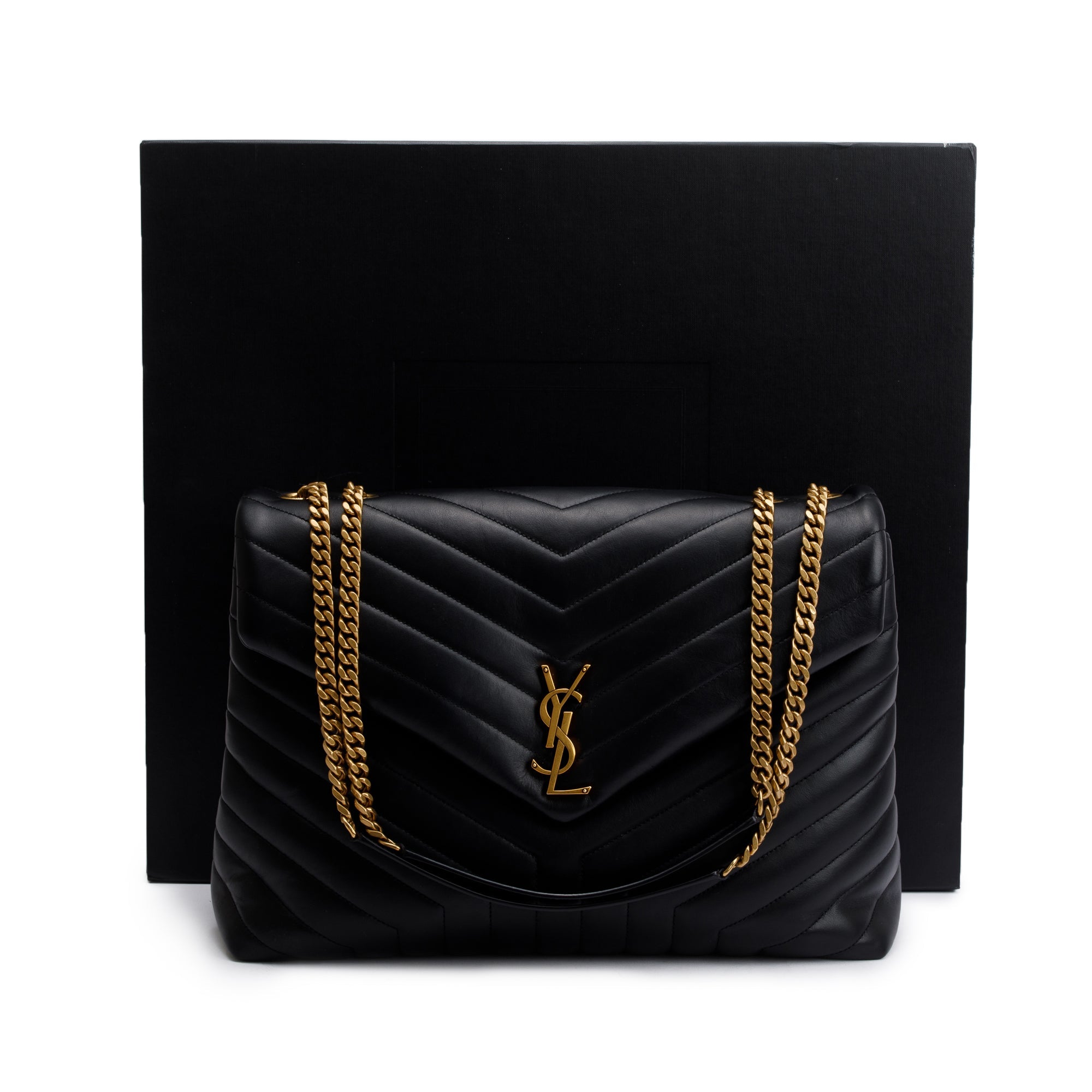 Saint Laurent 2022 Black Calfskin Leather Large Loulou Shoulder Bag w/ Box