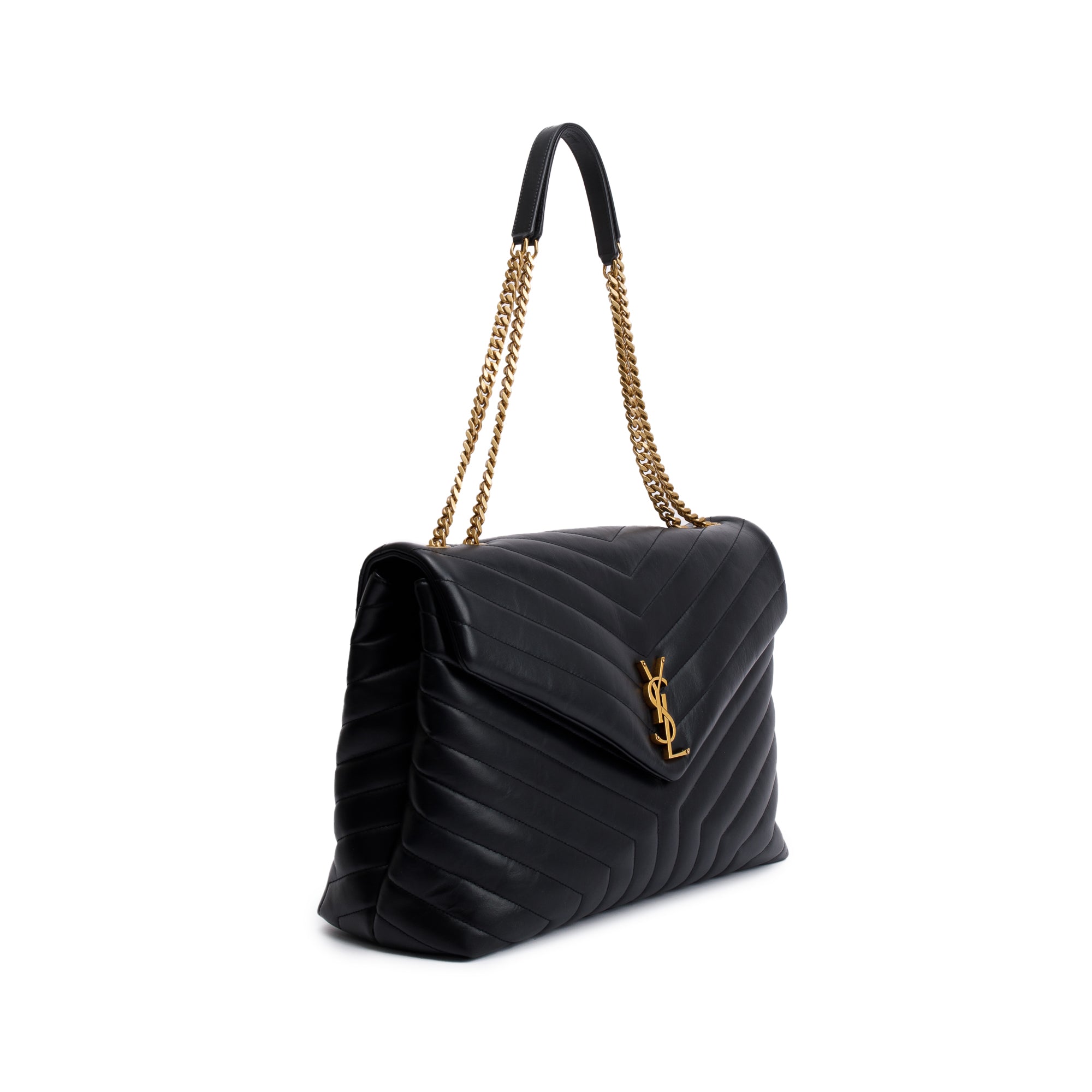 Saint Laurent 2022 Black Calfskin Leather Large Loulou Shoulder Bag w/ Box