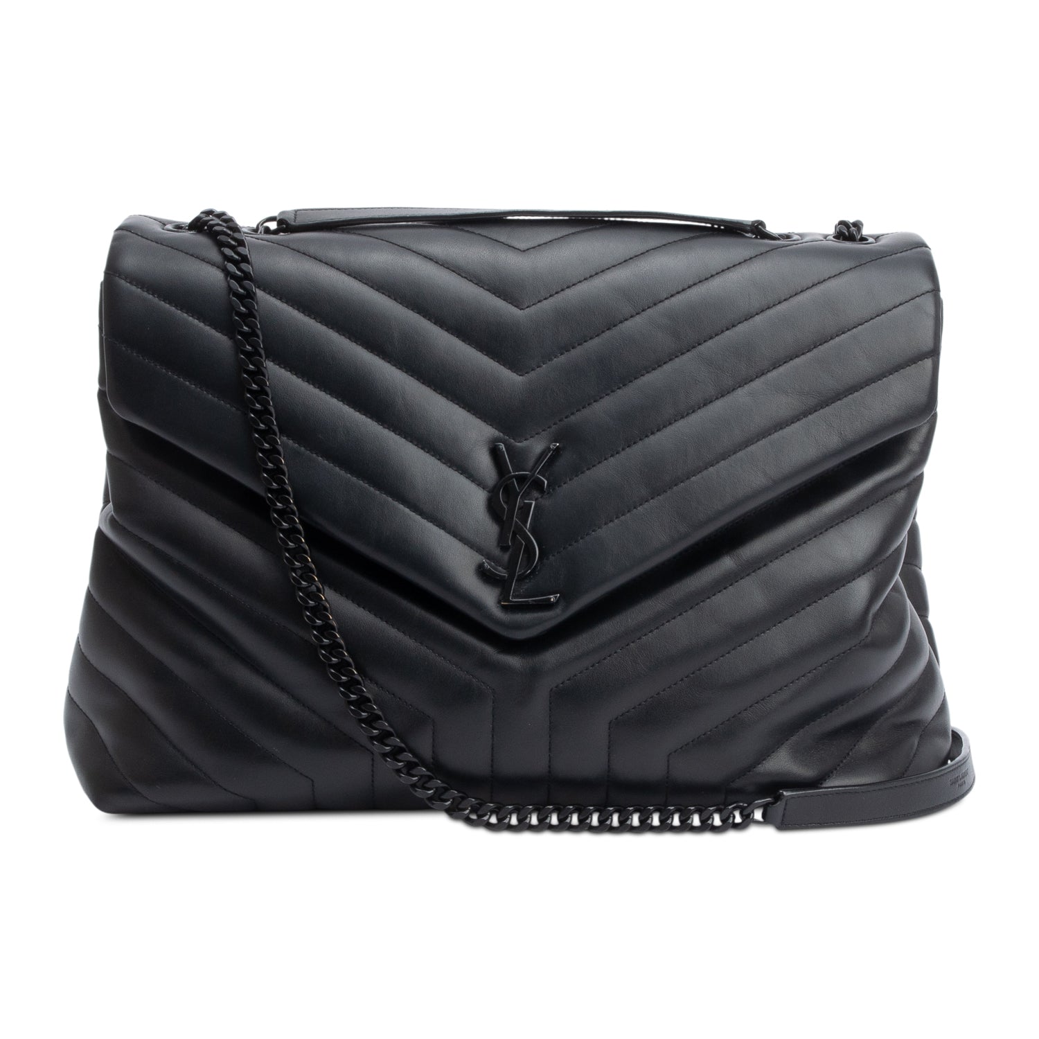 Saint Laurent 2022 Black Calfskin Leather Large Loulou Shoulder Bag