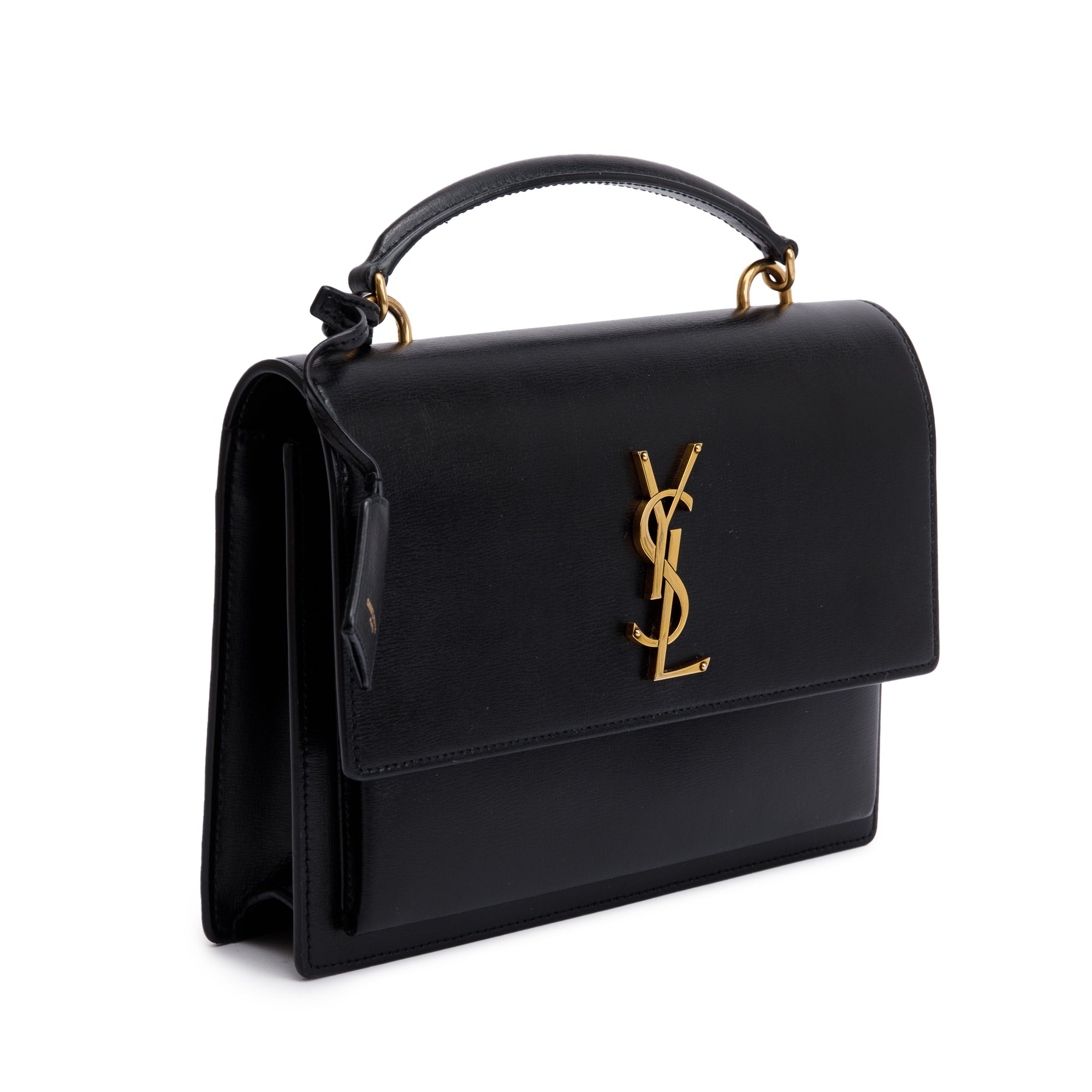 Saint Laurent 2022 Black Calfskin Leather Medium Sunset Handle Bag w/ Box