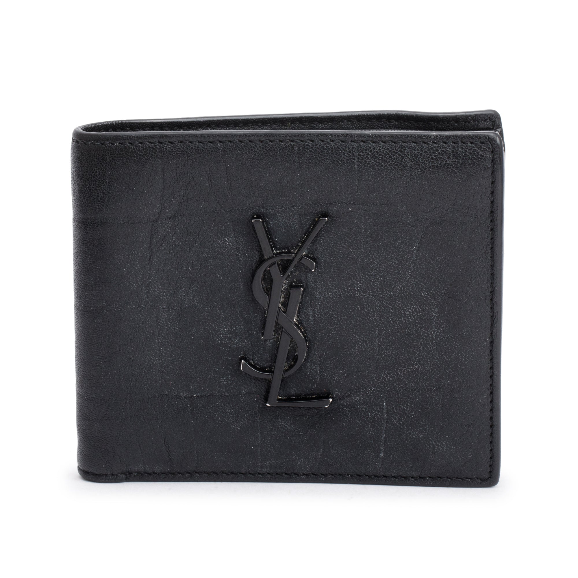 Saint Laurent 2022 Black Croc Embossed Leather Cassandre Bi-fold Wallet