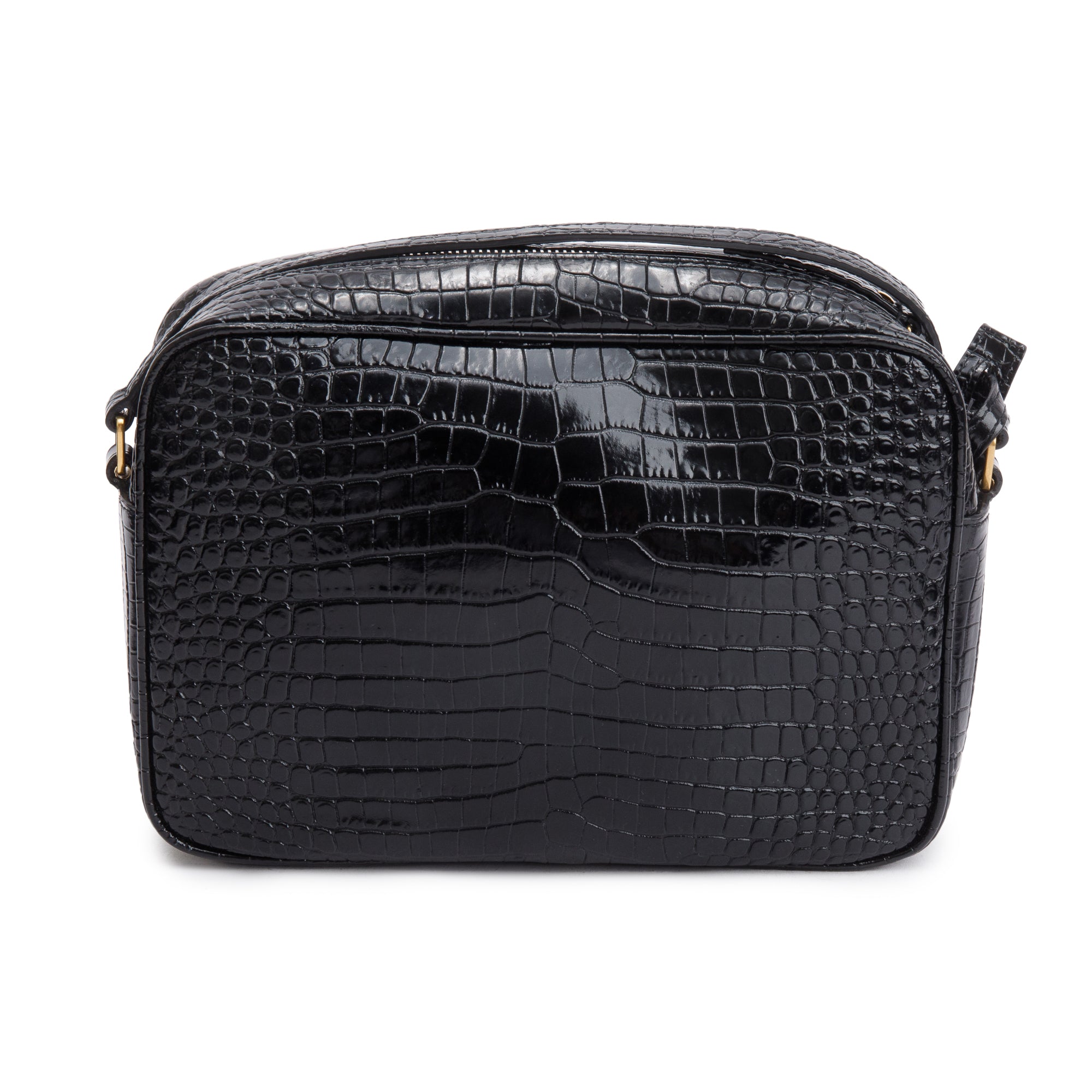 Saint Laurent 2022 Black Croc Embossed Patent Leather Lou Camera Bag w/ Receipt