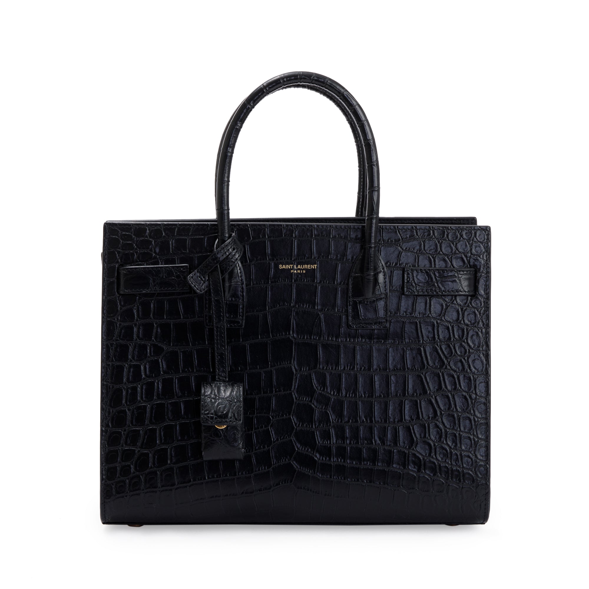 Saint Laurent 2022 Black Crocodile Embossed Leather Baby Sac De Jour w/ Strap & Pouch