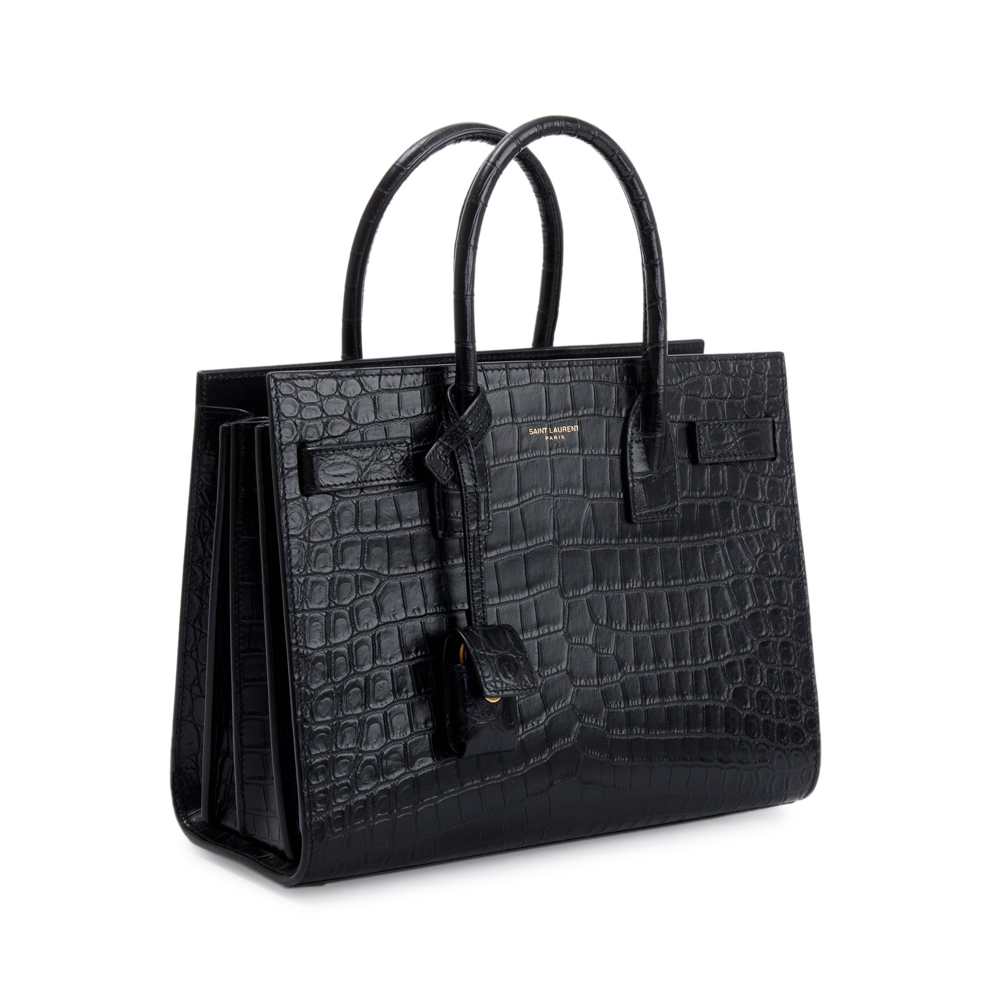 Saint Laurent 2022 Black Crocodile Embossed Leather Baby Sac De Jour w/ Strap & Pouch