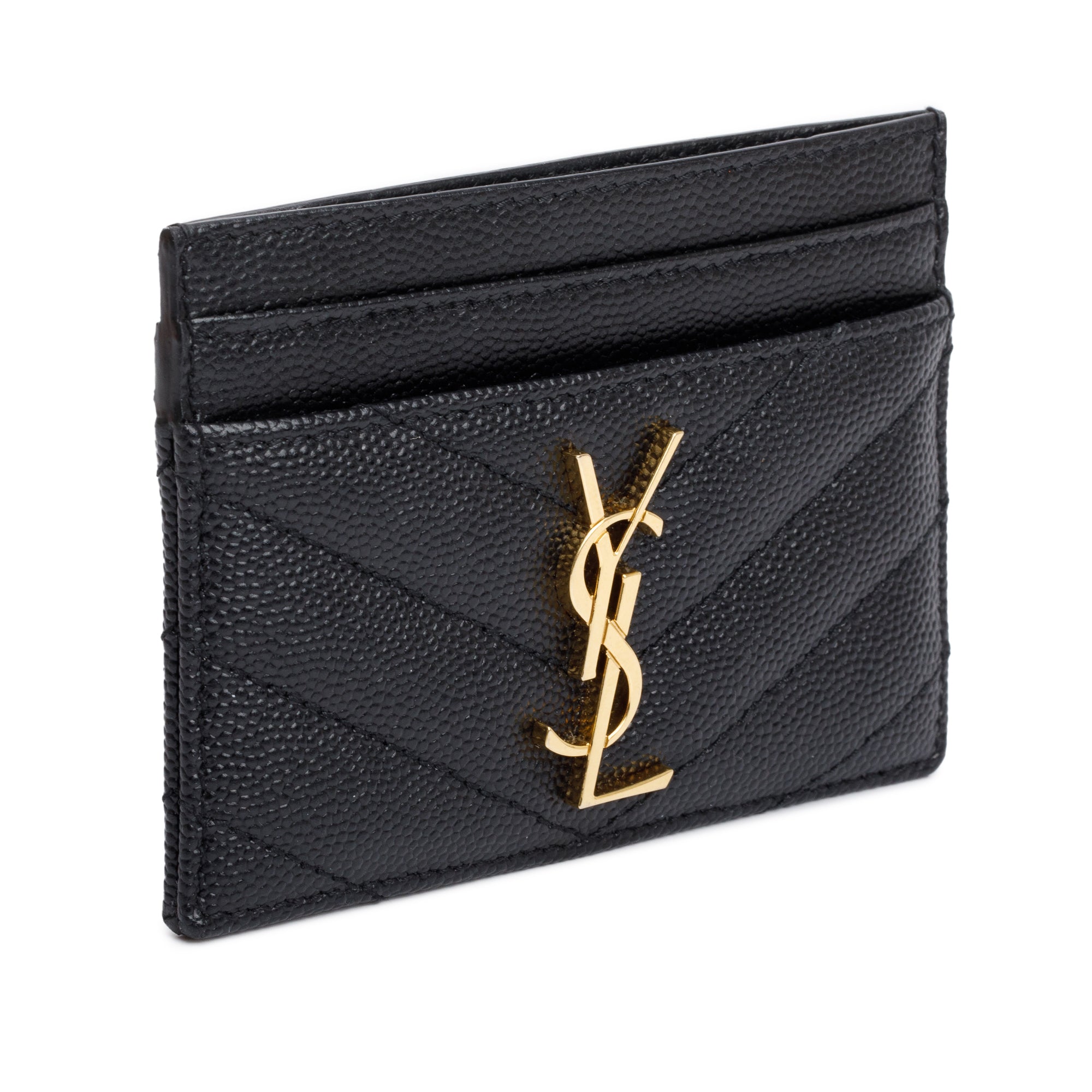 Saint Laurent 2022 Black Grain De Poudre Leather Cassandre Matelasse Card Case w/ Box