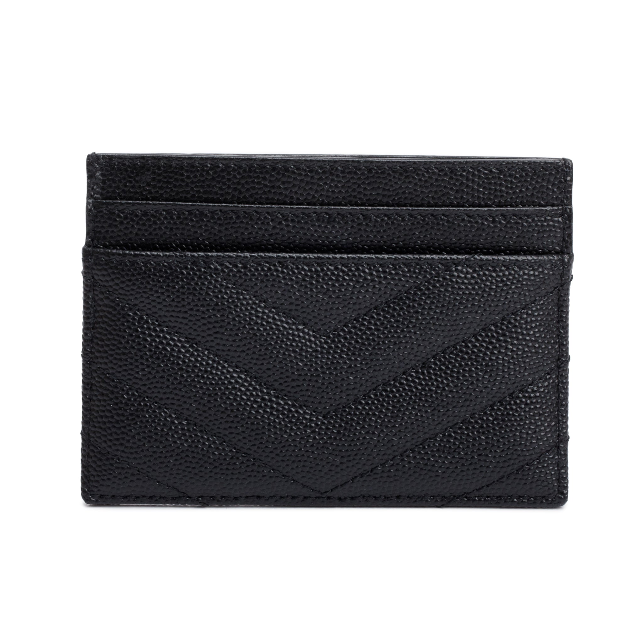 Saint Laurent 2022 Black Grain De Poudre Leather Cassandre Matelasse Card Case w/ Box