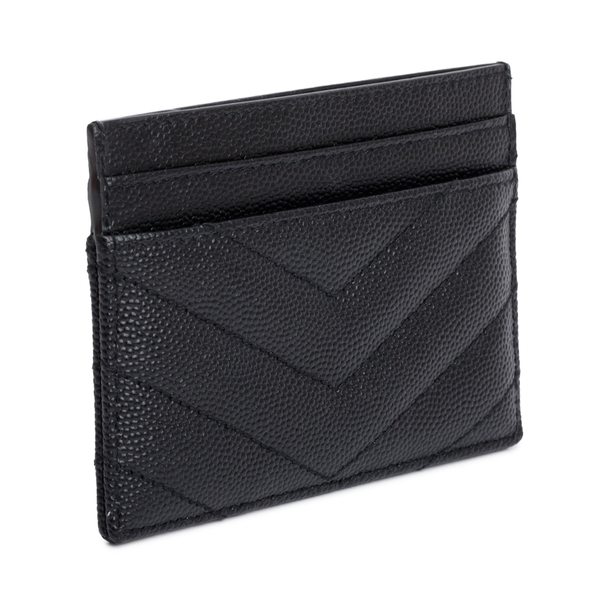 Saint Laurent 2022 Black Grain De Poudre Leather Cassandre Matelasse Card Case w/ Box