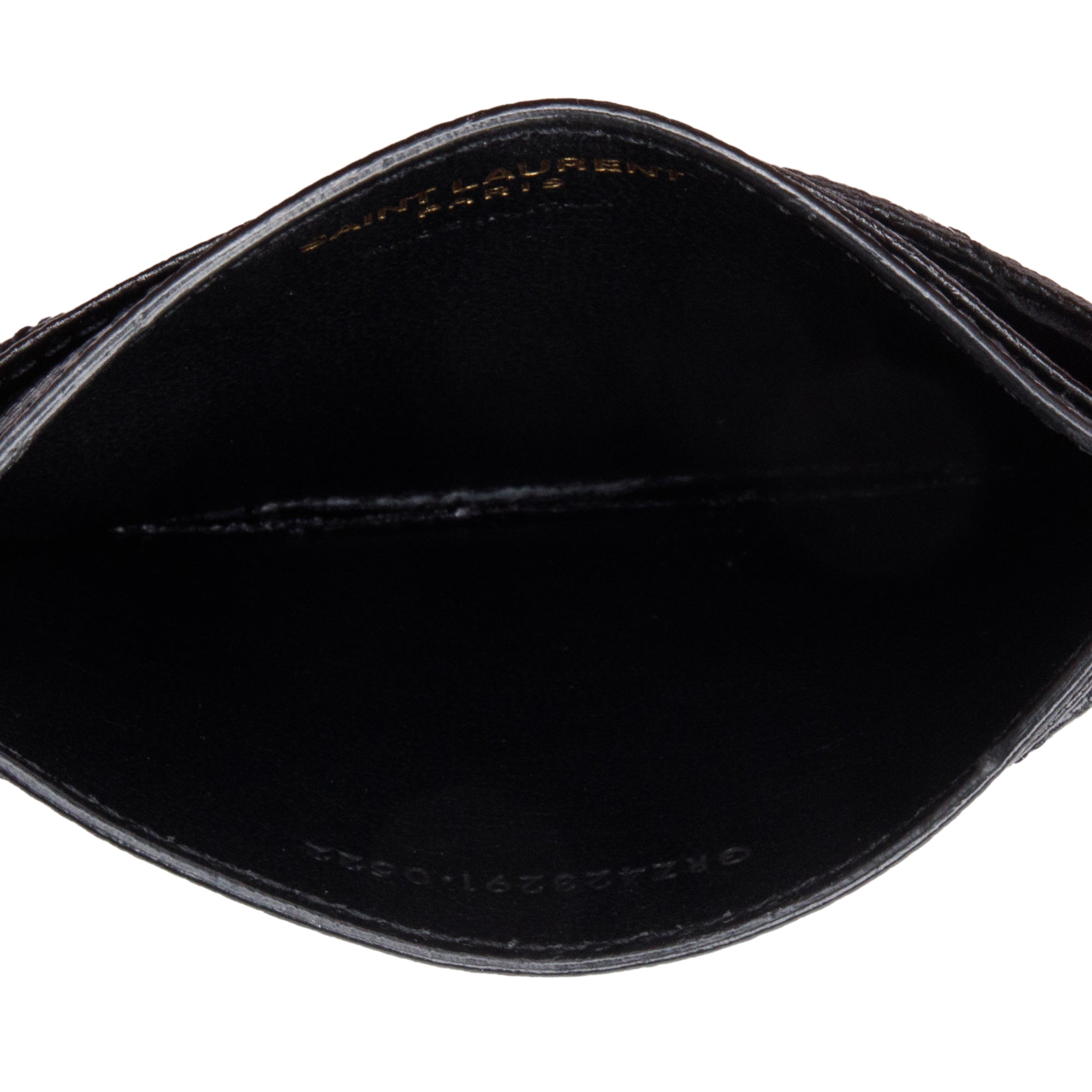 Saint Laurent 2022 Black Grain De Poudre Leather Cassandre Matelasse Card Case w/ Box