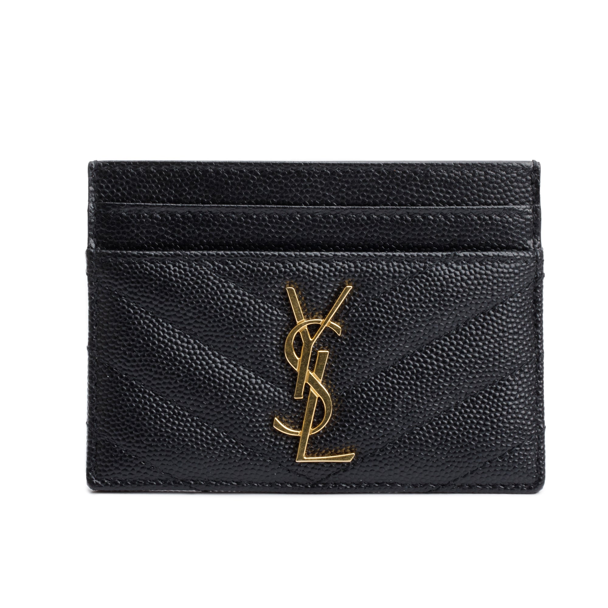 Saint Laurent 2022 Black Grain De Poudre Leather Cassandre Matelasse Card Case w/ Box