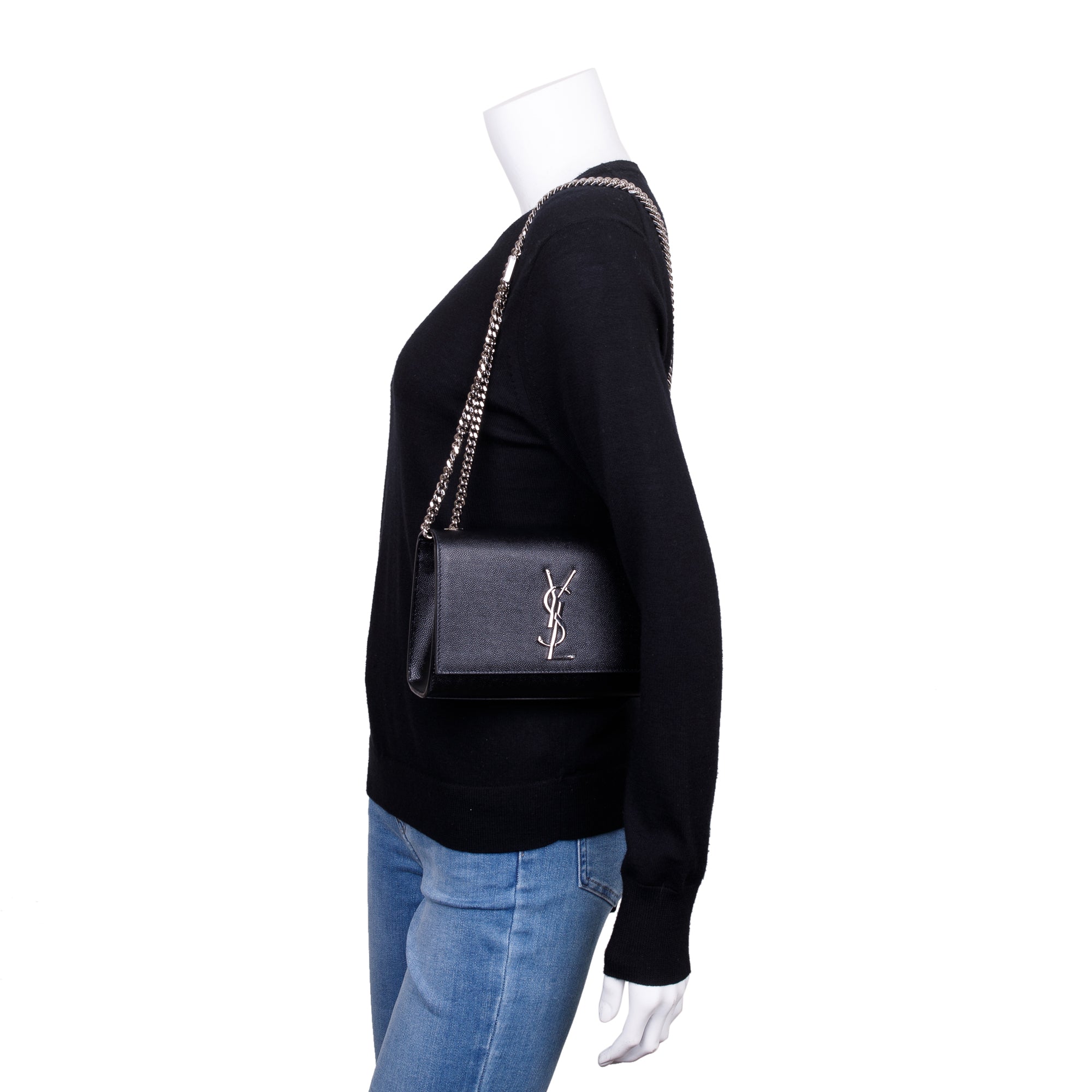 Saint Laurent 2022 Black Grain De Poudre Leather Small Kate Bag w/ Box