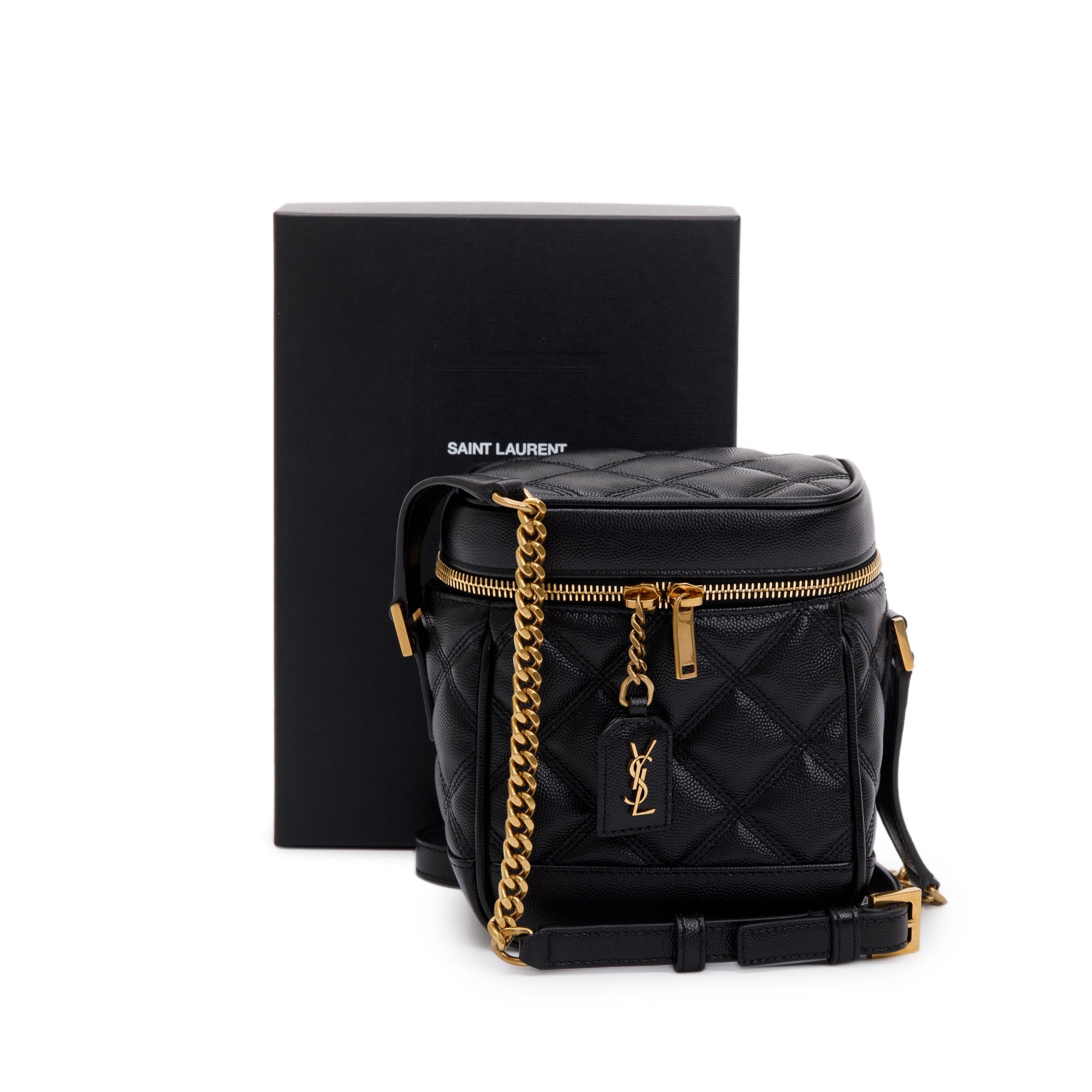 Saint Laurent 2022 Black Grain de Poudre Leather 80's Vanity Bag w/ Box