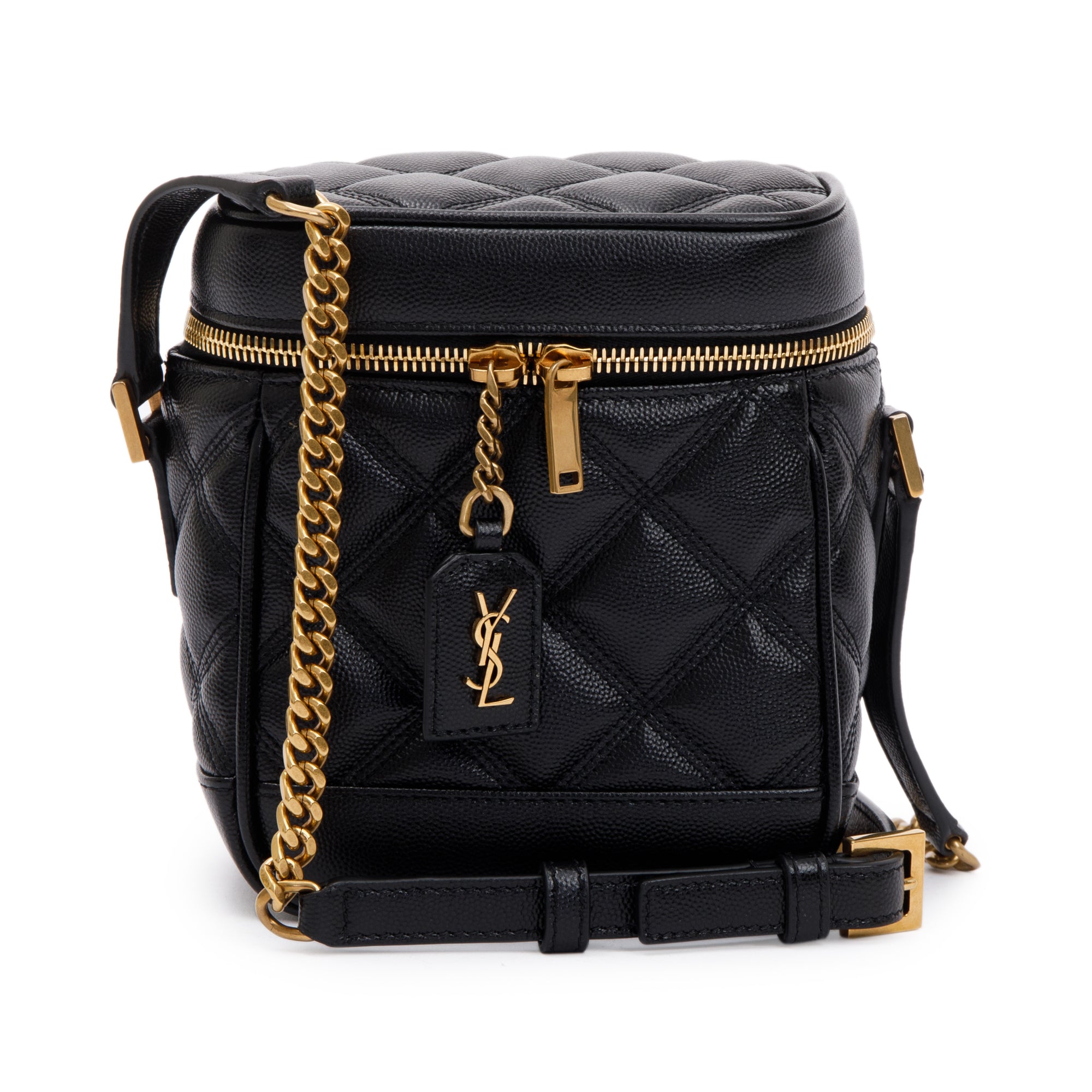 Saint Laurent 2022 Black Grain de Poudre Leather 80's Vanity Bag w/ Box