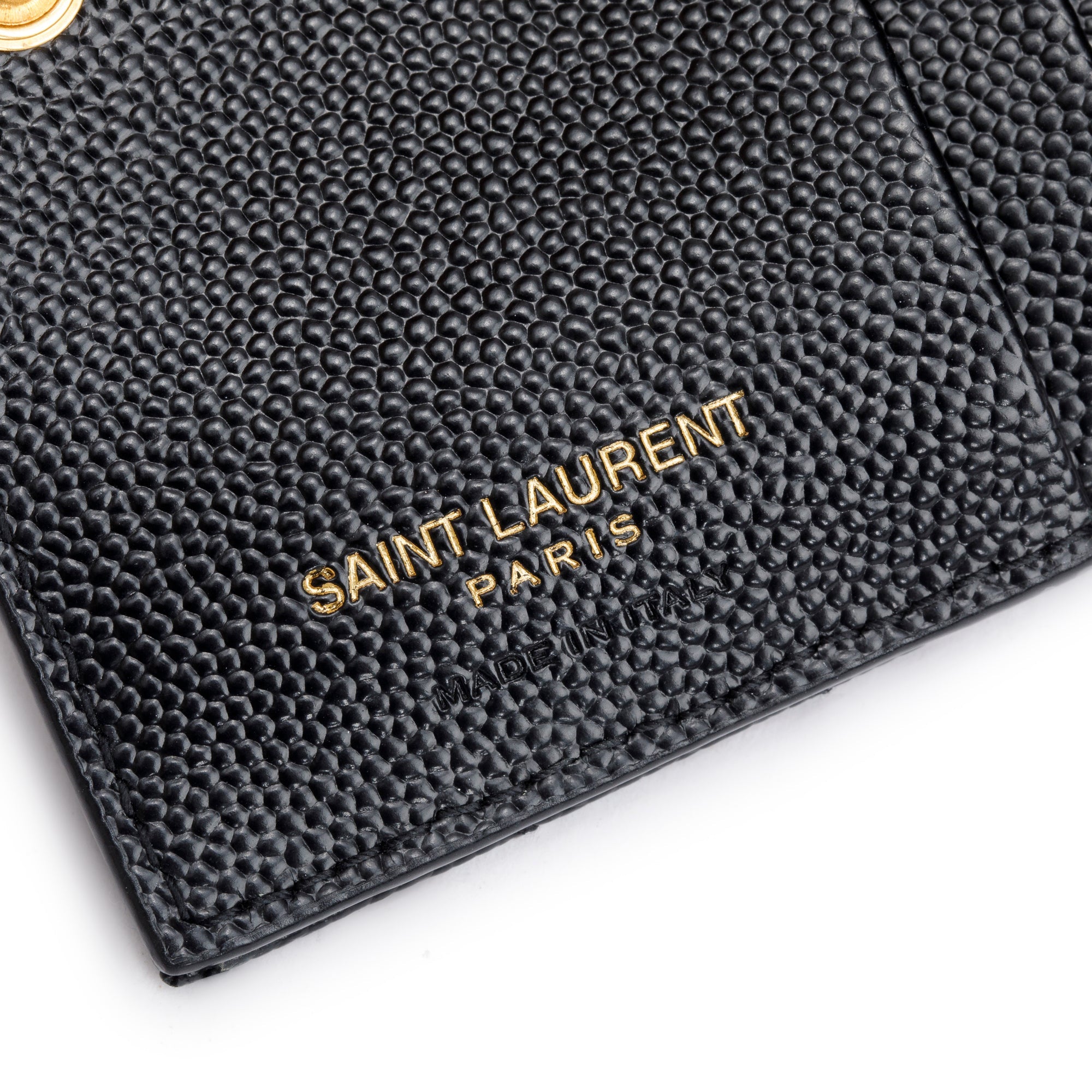 Saint Laurent 2022 Black Grain de Poudre Leather Cassandre Matelasse Bi-Fold Wallet w/ Box