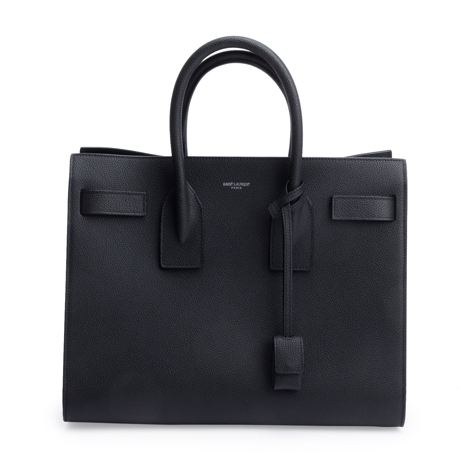 Saint Laurent 2022 Black Grained Calfskin Leather Small Sac De Jour w/ Strap