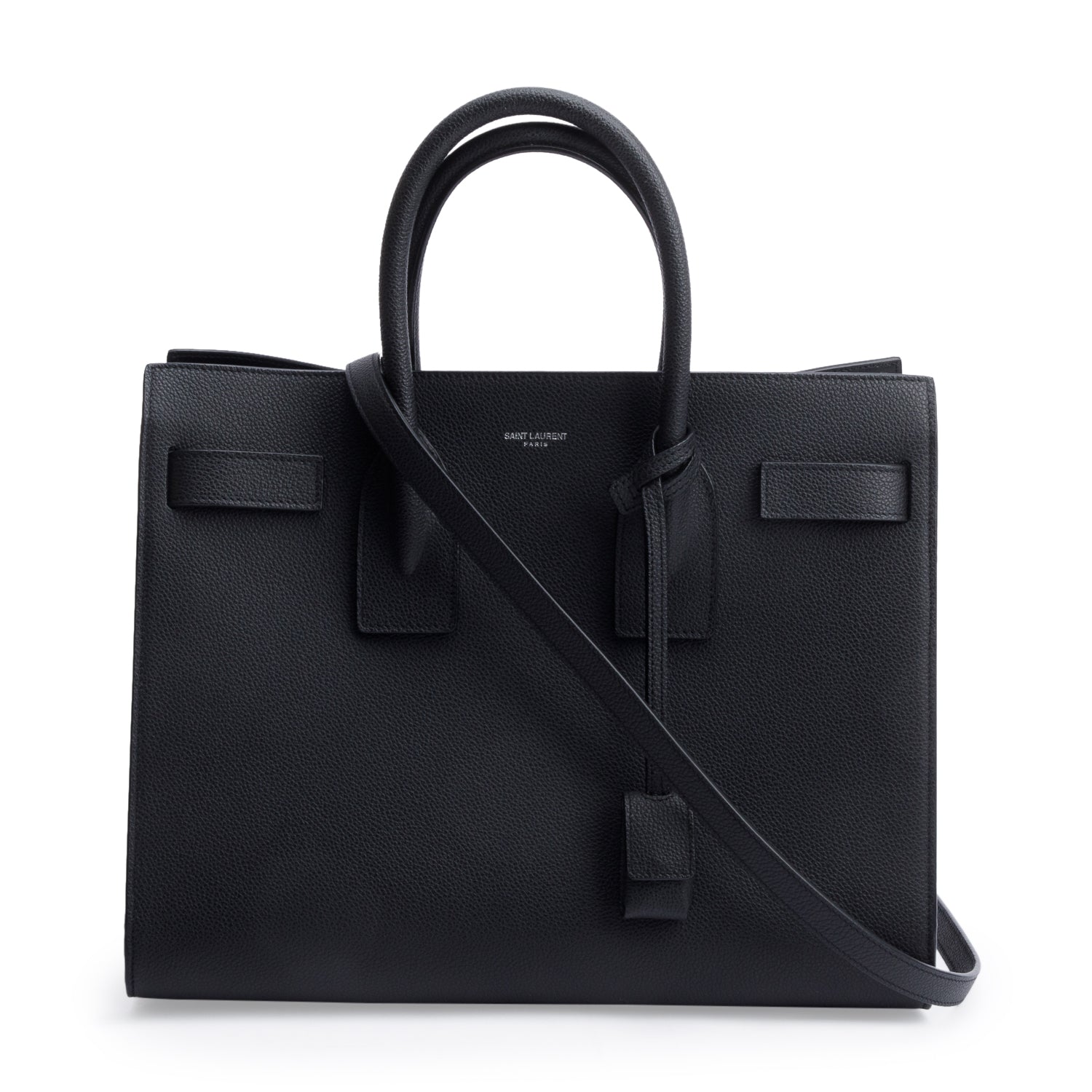 Saint Laurent 2022 Black Grained Calfskin Leather Small Sac De Jour w/ Strap
