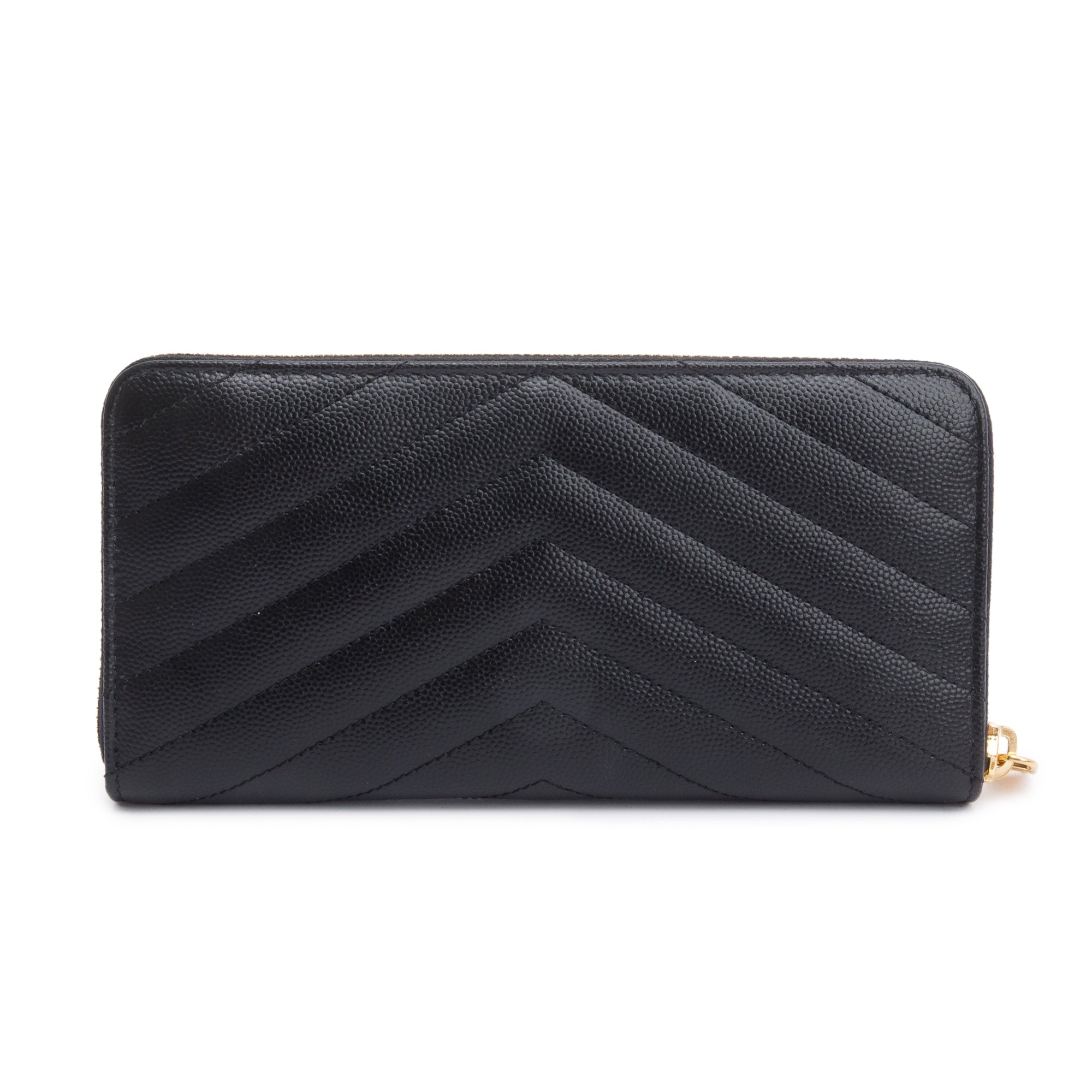 Saint Laurent 2022 Black Grained De Poudre Cassandre Marelasse Zip Around Wallet w/ Box