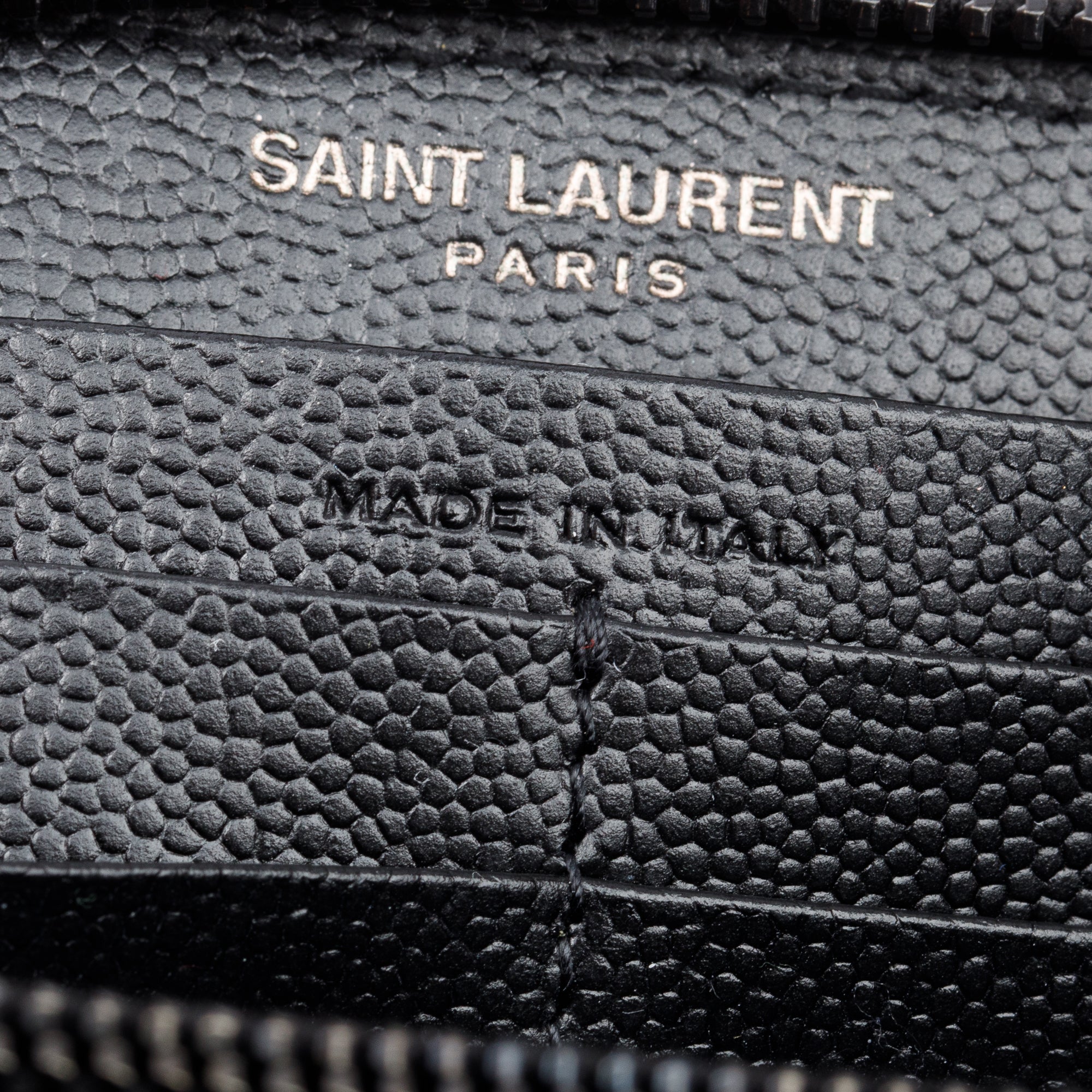 Saint Laurent 2022 Black Grained De Poudre Cassandre Zip Around Wallet w/ Box