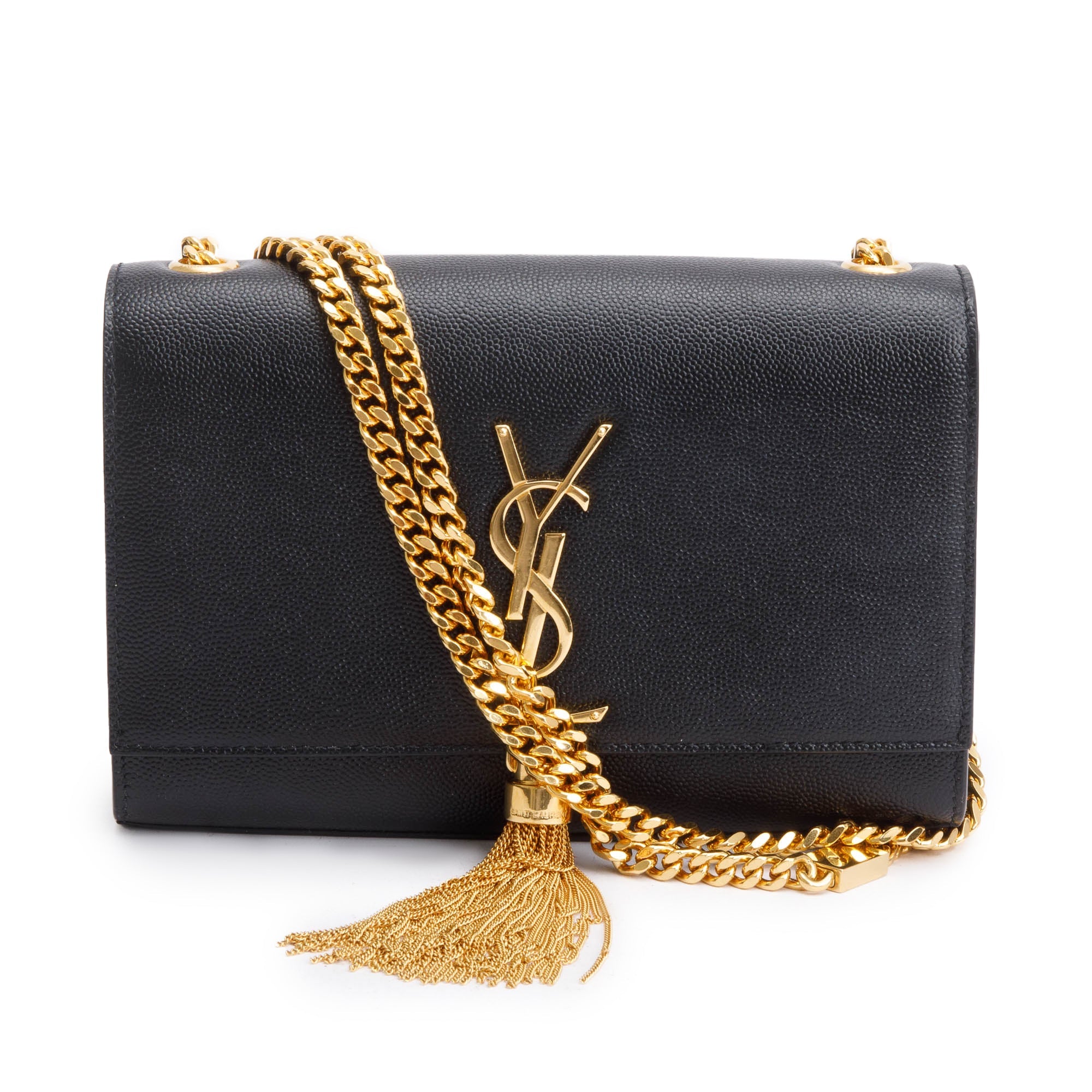 Saint Laurent 2022 Black Grained De Poudre Leather Small Kate Tassel Bag w/ Box