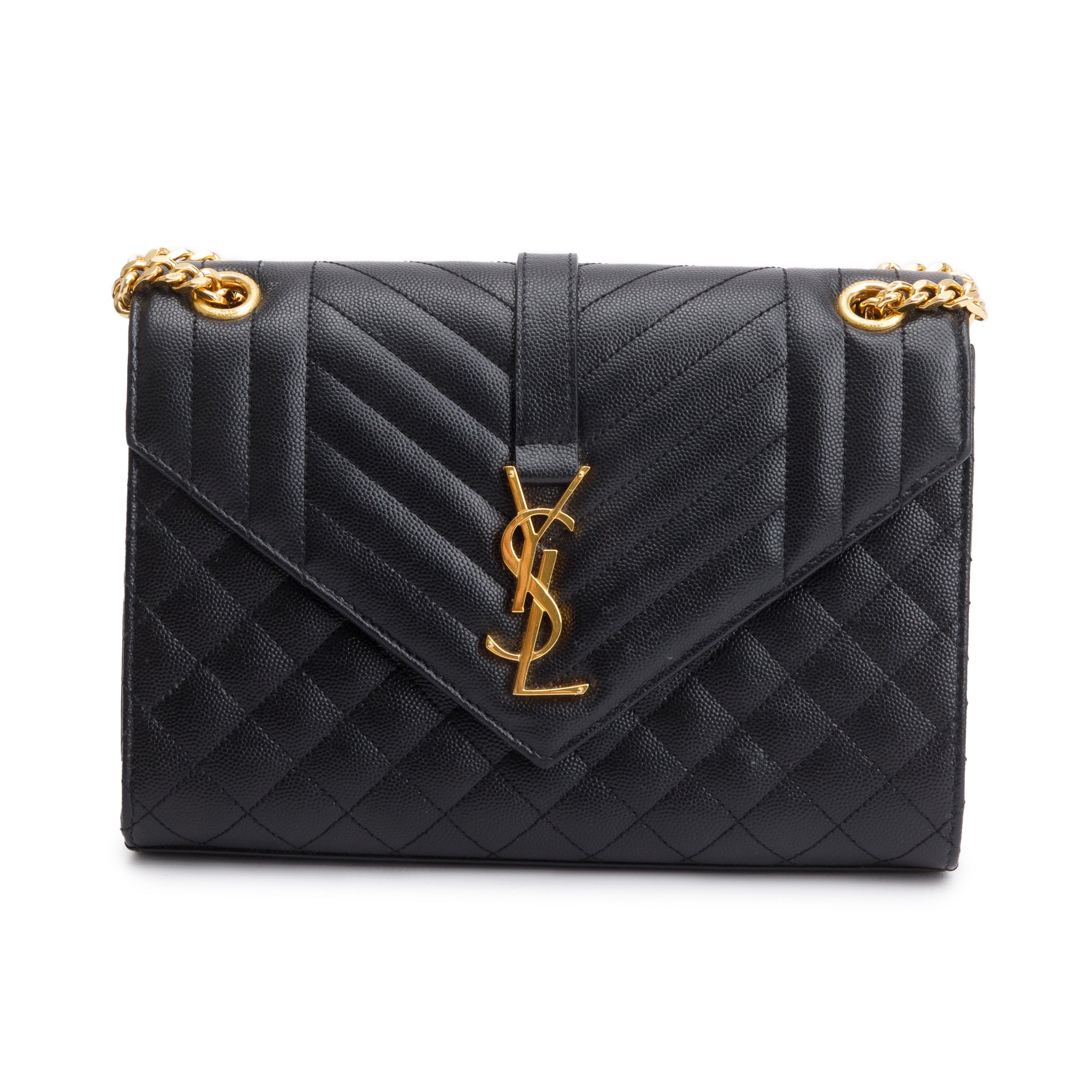 Saint Laurent 2022 Black Grained De Poudre Medium Envelope Shoulder Bag