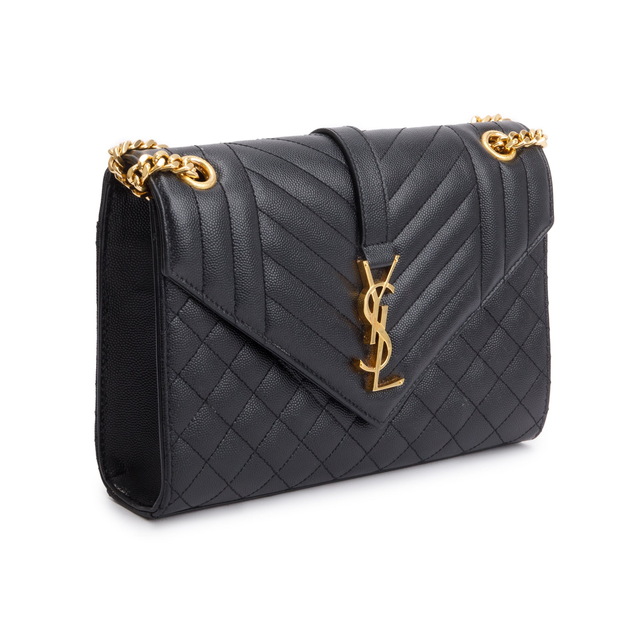 Saint Laurent 2022 Black Grained De Poudre Medium Envelope Shoulder Bag