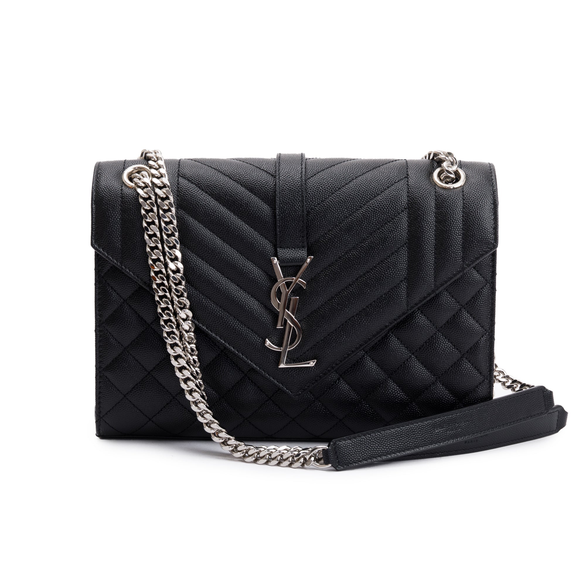 Saint Laurent 2022 Black Grained De Poudre Medium Envelope Shoulder Bag w/ Box & Receipt