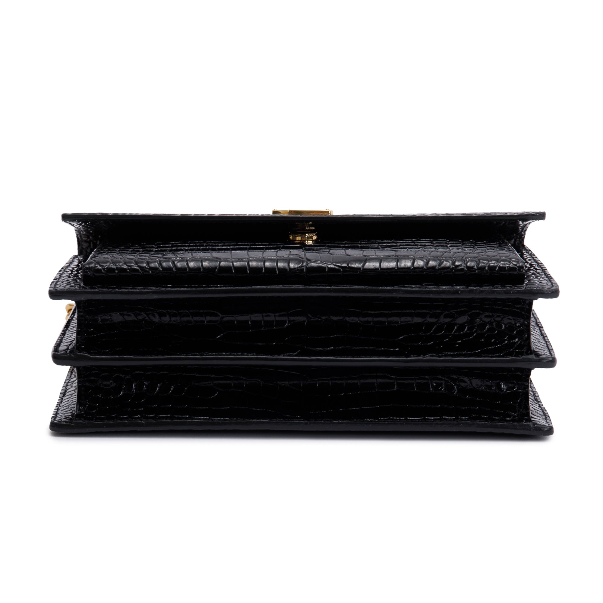 Saint Laurent 2022 Black Medium Crocodile Embossed Sunset Bag w/ Box