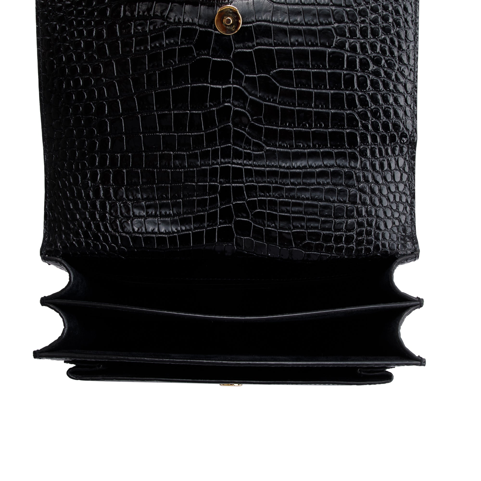 Saint Laurent 2022 Black Medium Crocodile Embossed Sunset Bag w/ Box