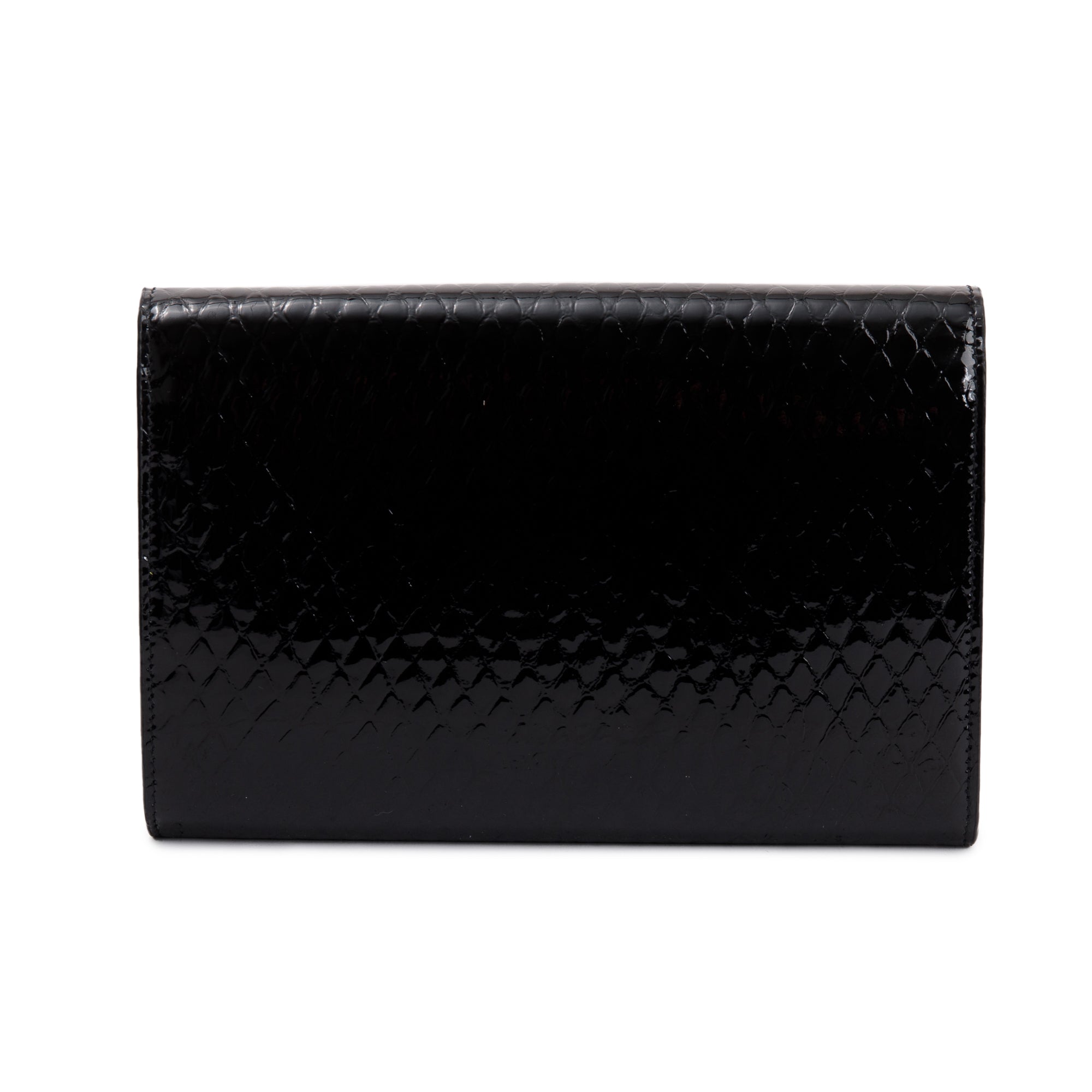 Saint Laurent 2022 Black Python Embossed Patent Leather Chain Wallet