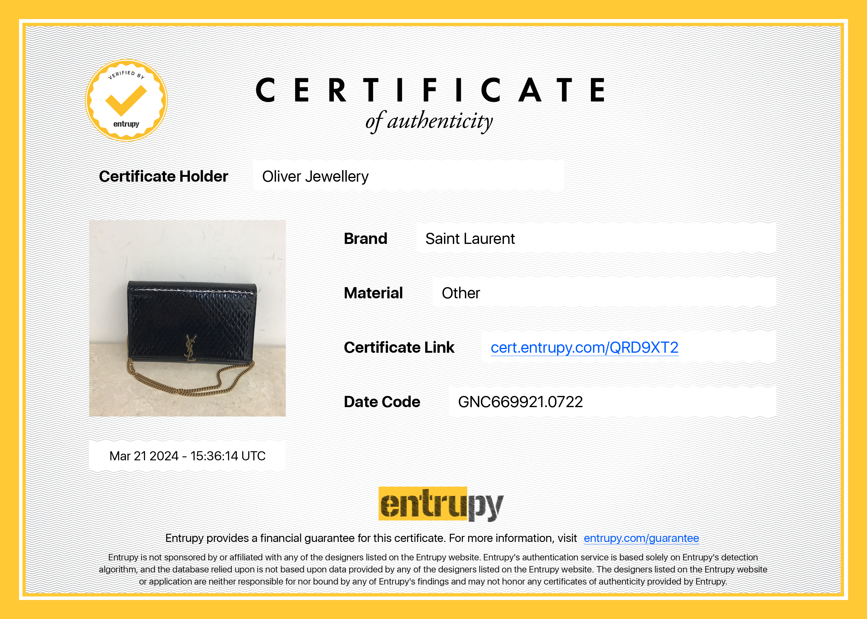 Saint Laurent 2022 Black Python Embossed Patent Leather Chain Wallet