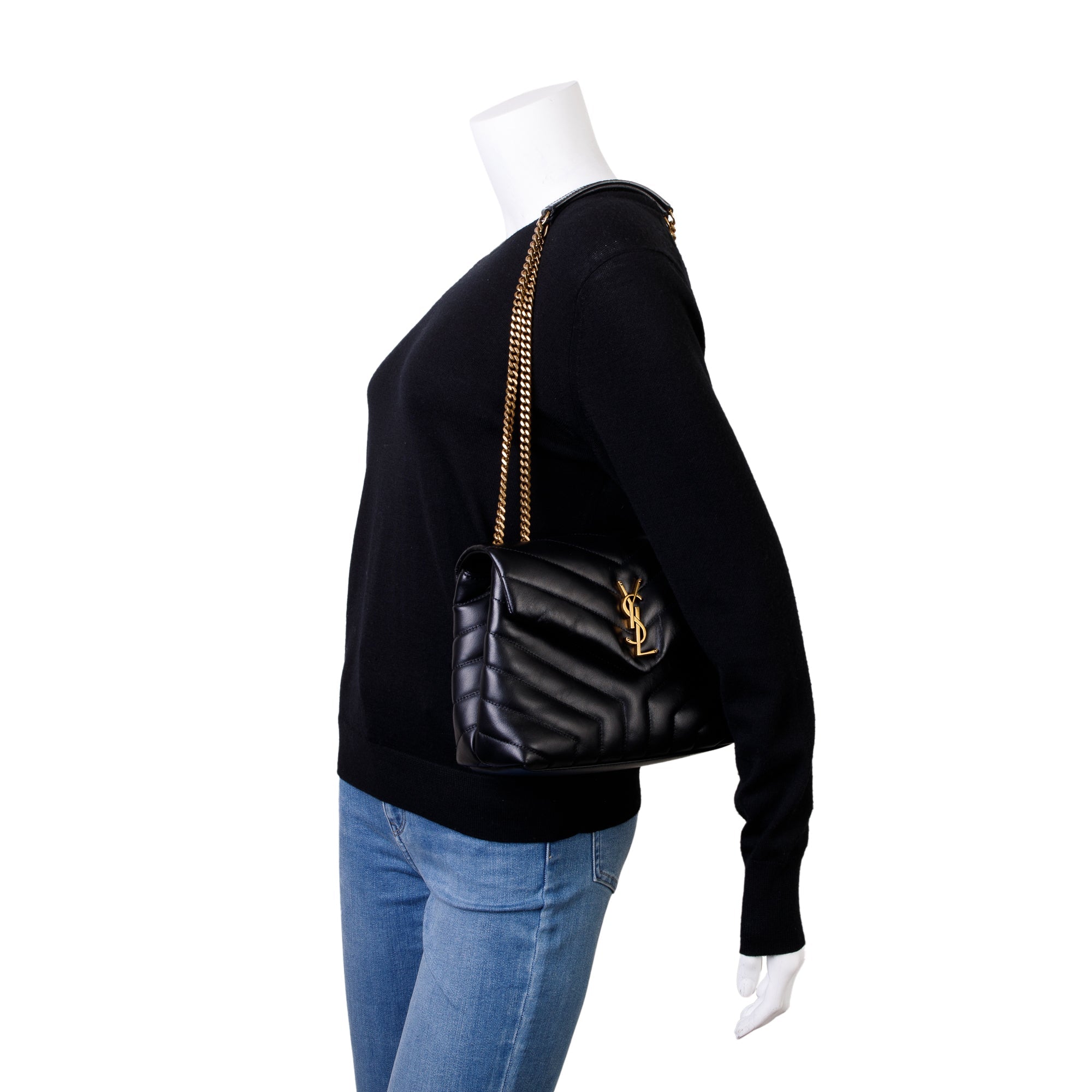 Saint Laurent 2022 Black Quilted Calfskin Leather Small Loulou Shoulder Bag w/ Box