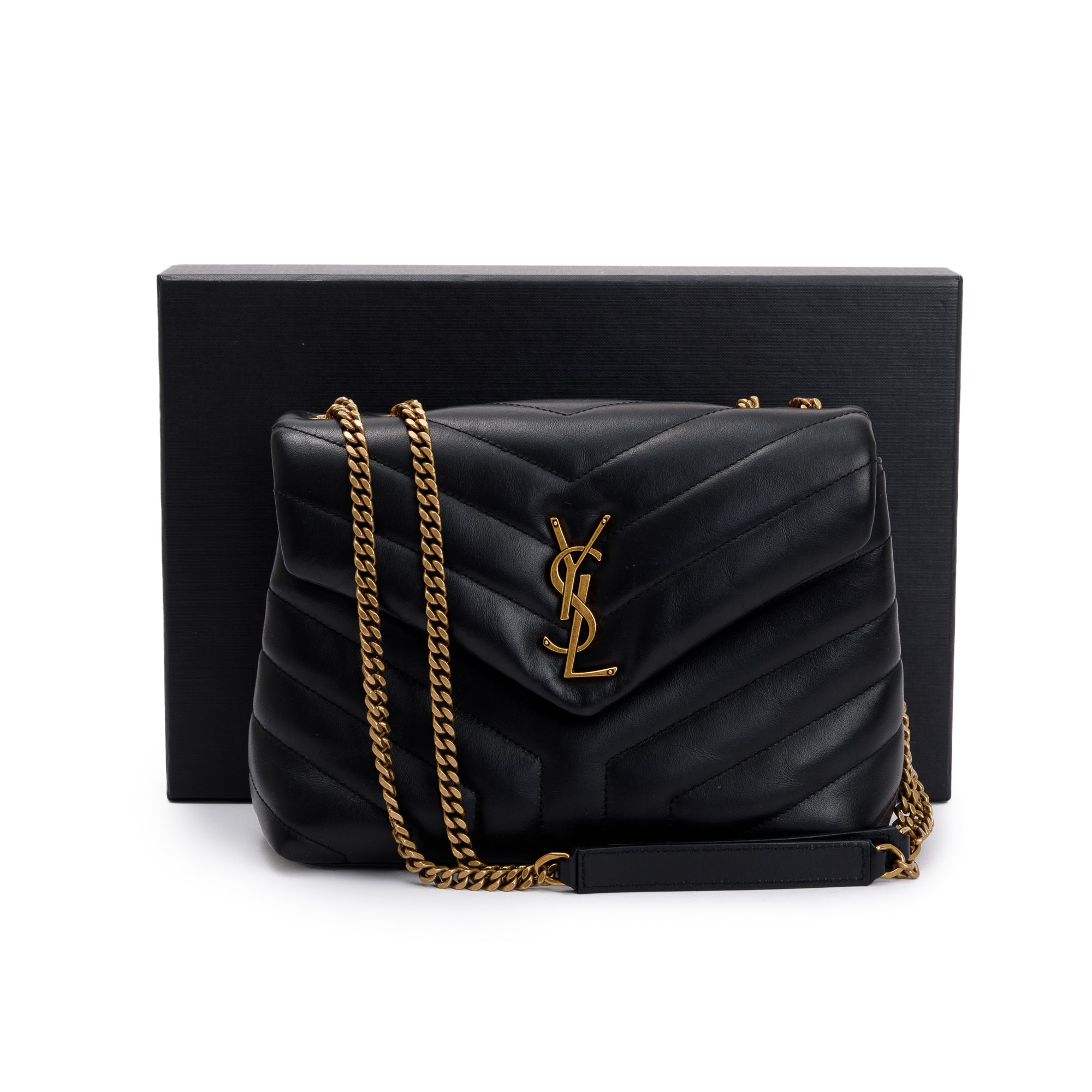 Saint Laurent 2022 Black Quilted Calfskin Leather Small Loulou Shoulder Bag w/ Box
