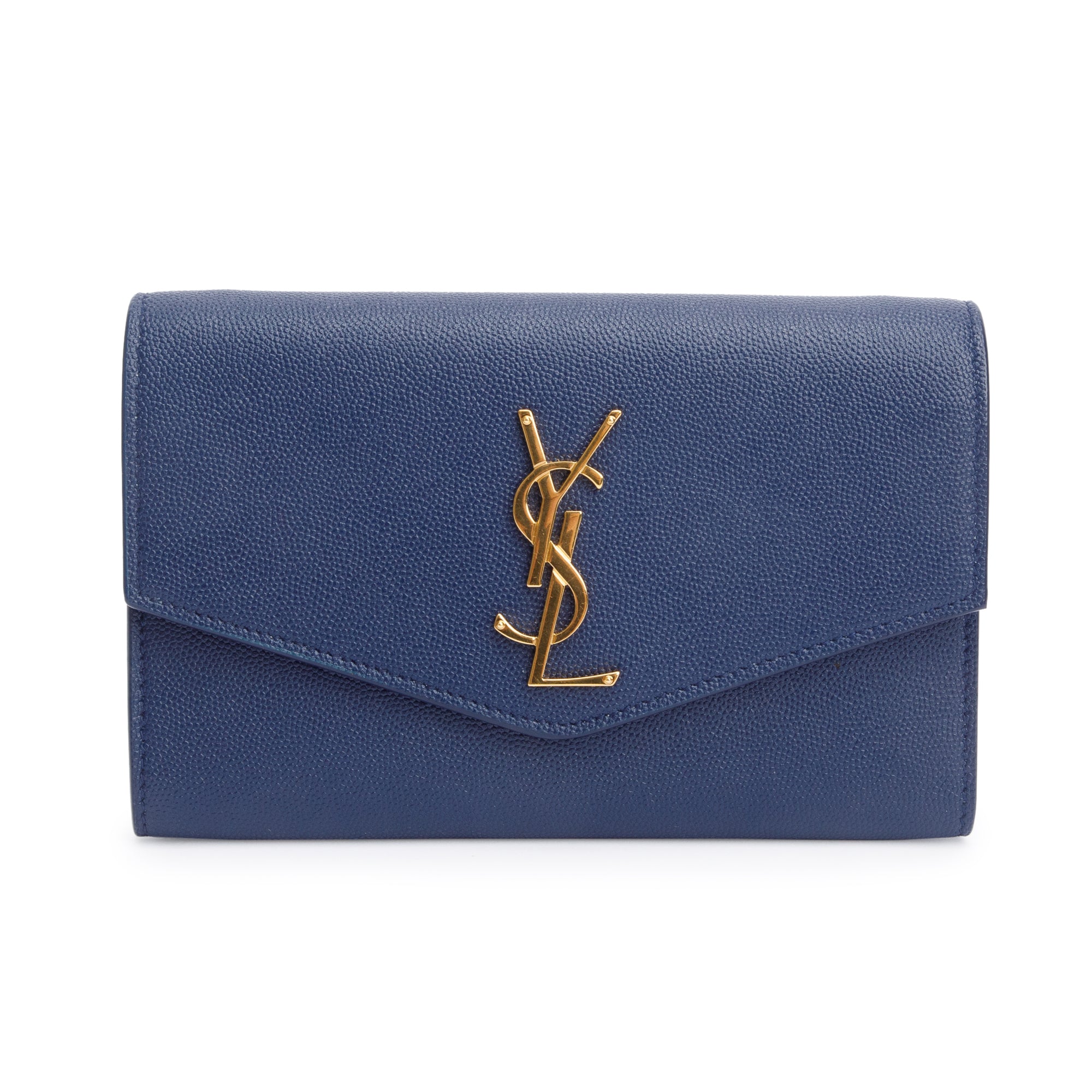 Saint Laurent 2022 Blue Grain De Poudre Leather Uptown Chain Wallet w/ Box