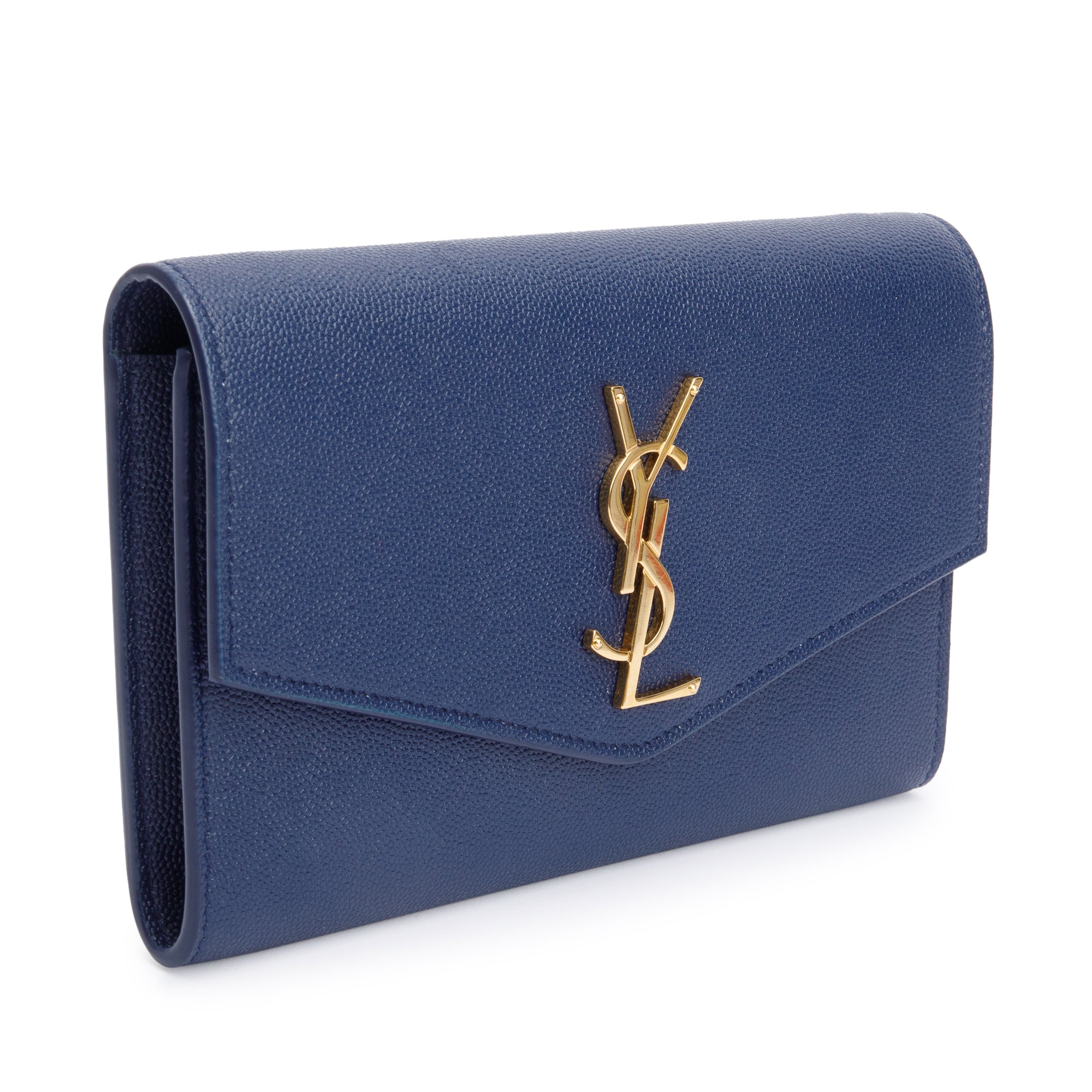 Saint Laurent 2022 Blue Grain De Poudre Leather Uptown Chain Wallet w/ Box