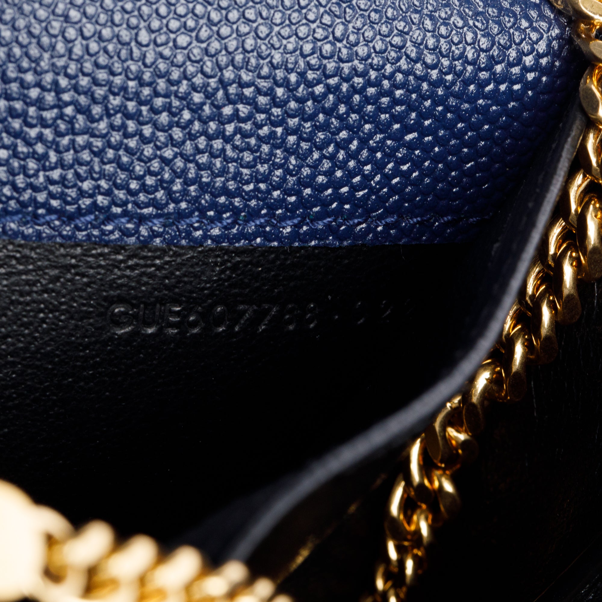 Saint Laurent 2022 Blue Grain De Poudre Leather Uptown Chain Wallet w/ Box