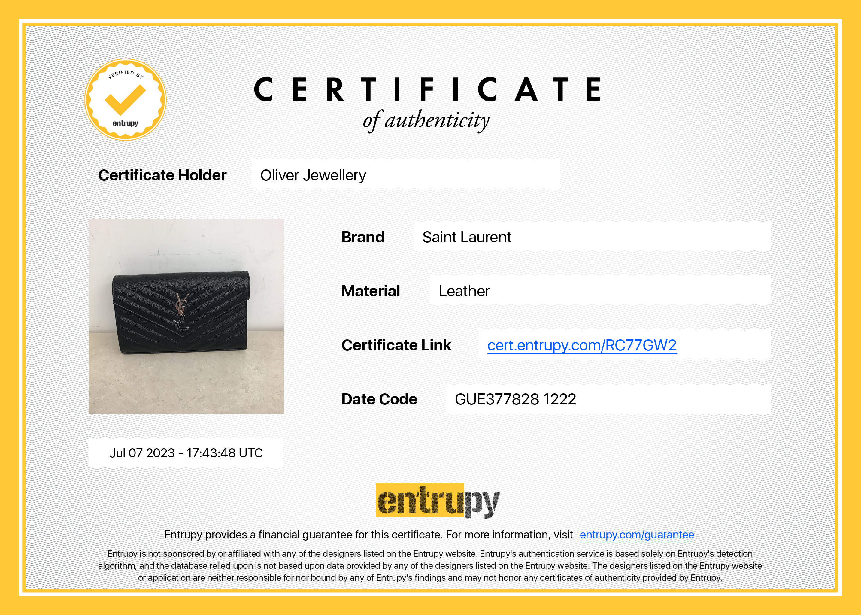 Saint Laurent 2022 Cassandre Matelasse Chain Wallet w/ Box