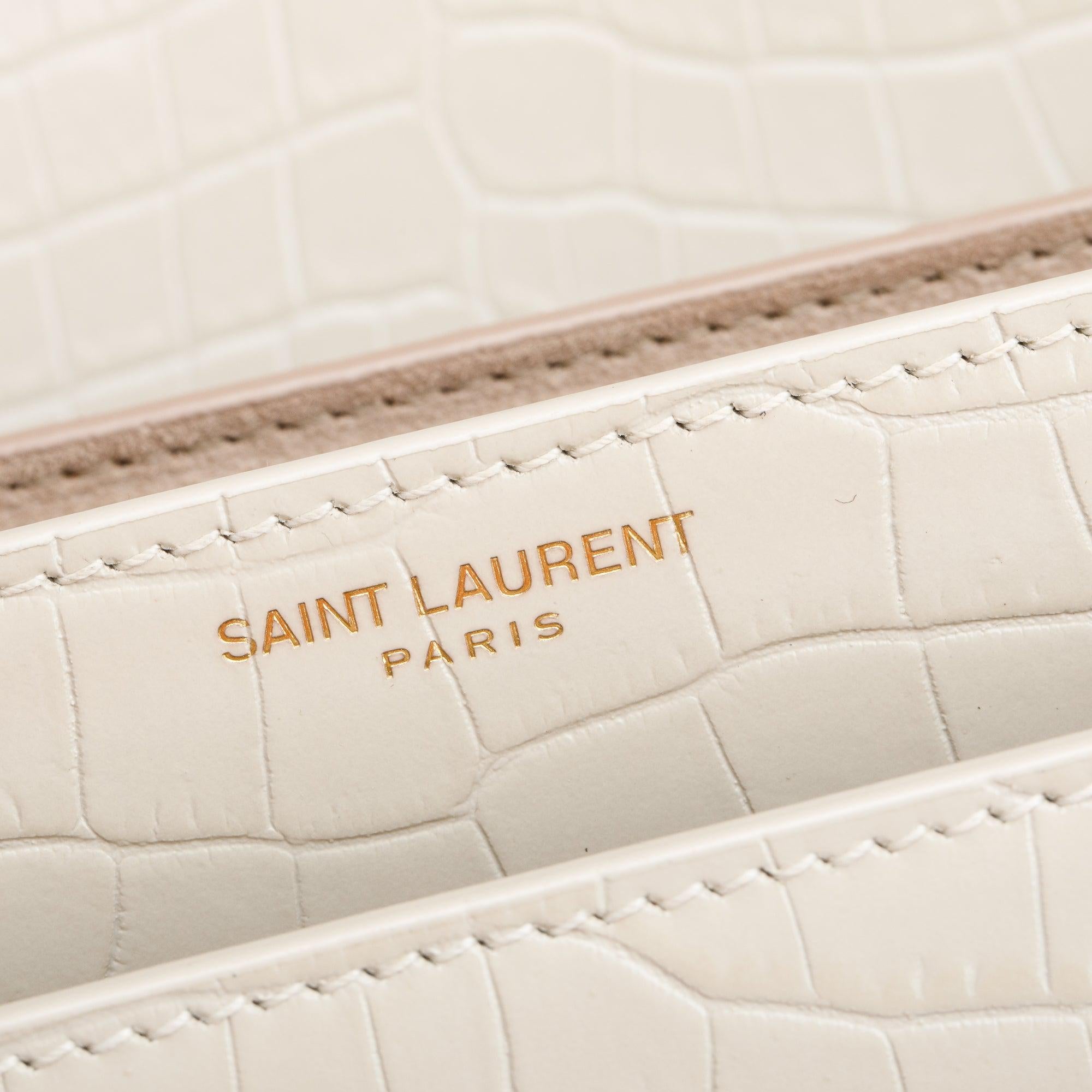 Saint Laurent 2022 Creme Medium Crocodile Embossed Sunset Bag w/ Box & Receipt