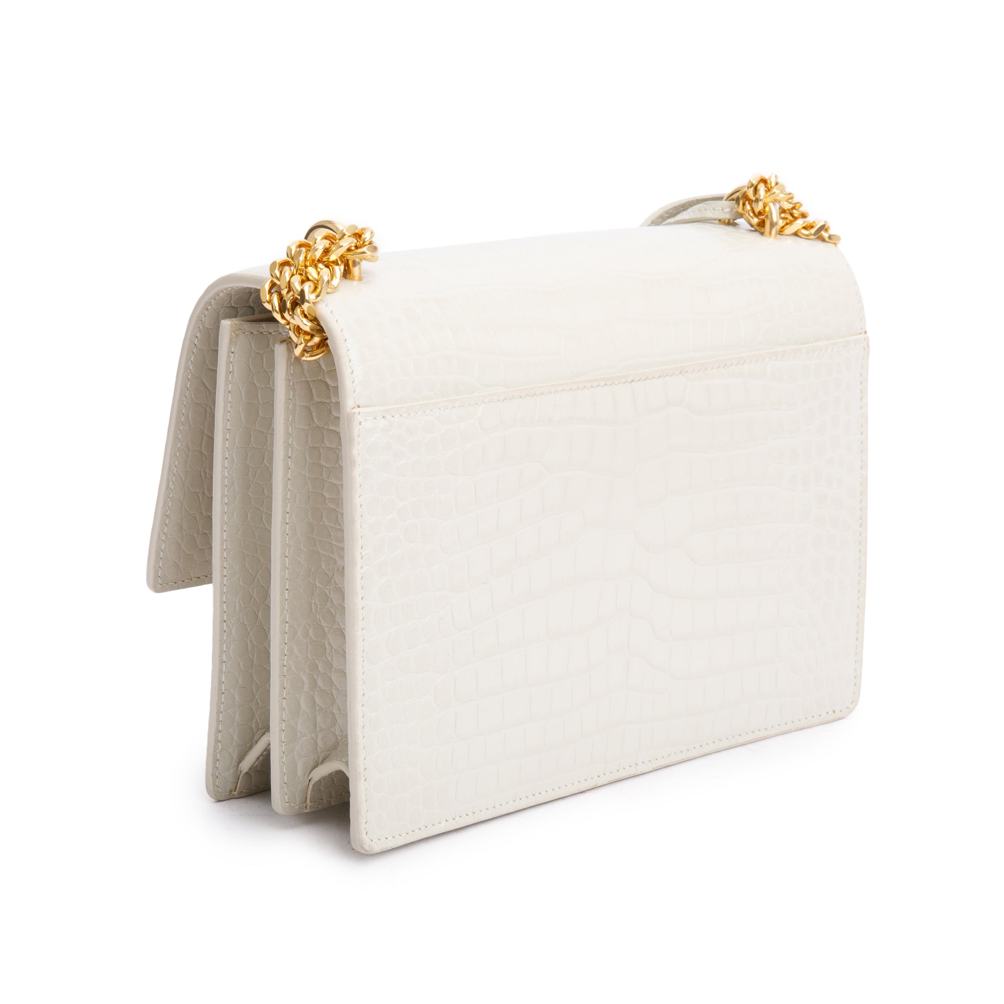 Saint Laurent 2022 Creme Medium Crocodile Embossed Sunset Bag w/ Box & Receipt