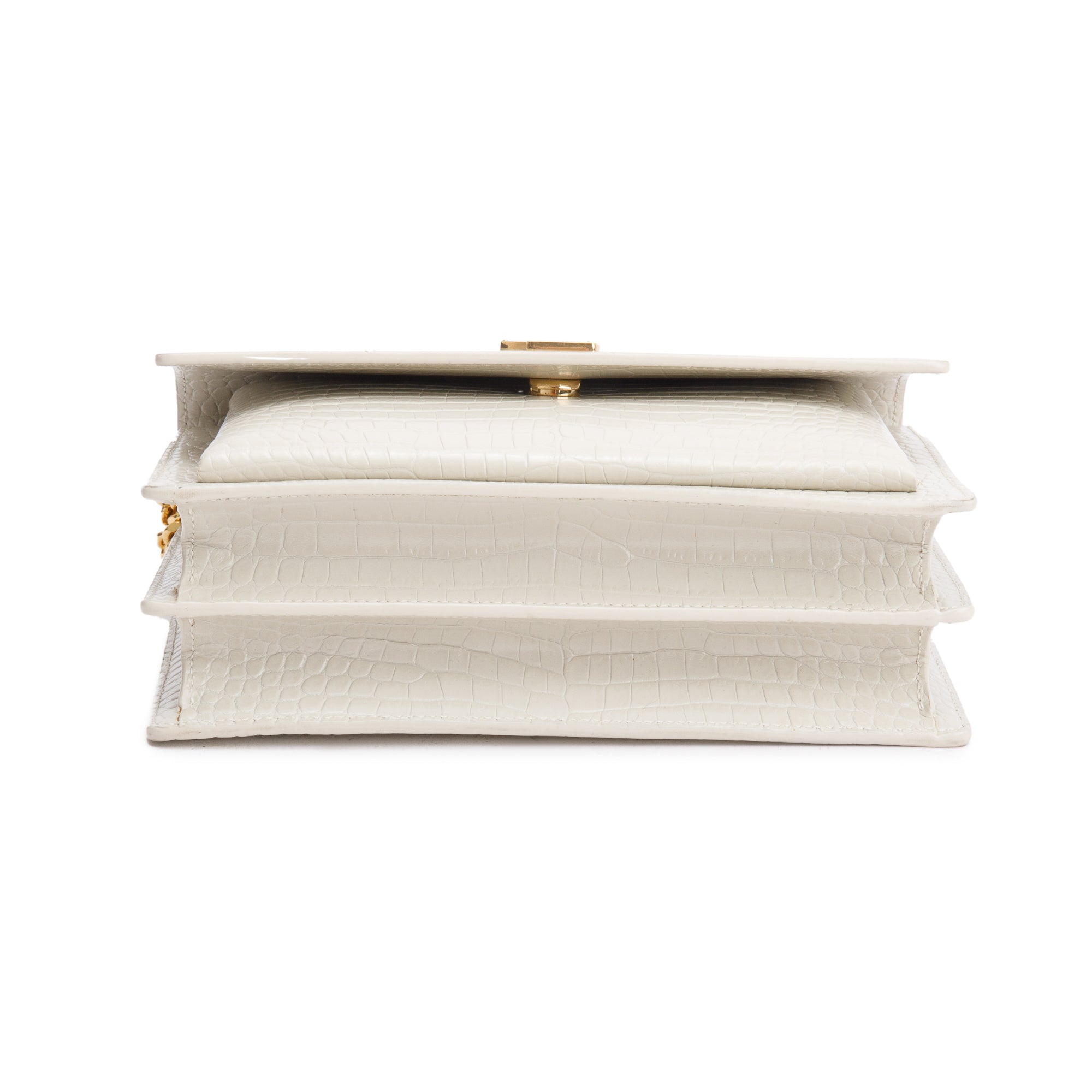 Saint Laurent 2022 Creme Medium Crocodile Embossed Sunset Bag w/ Box & Receipt