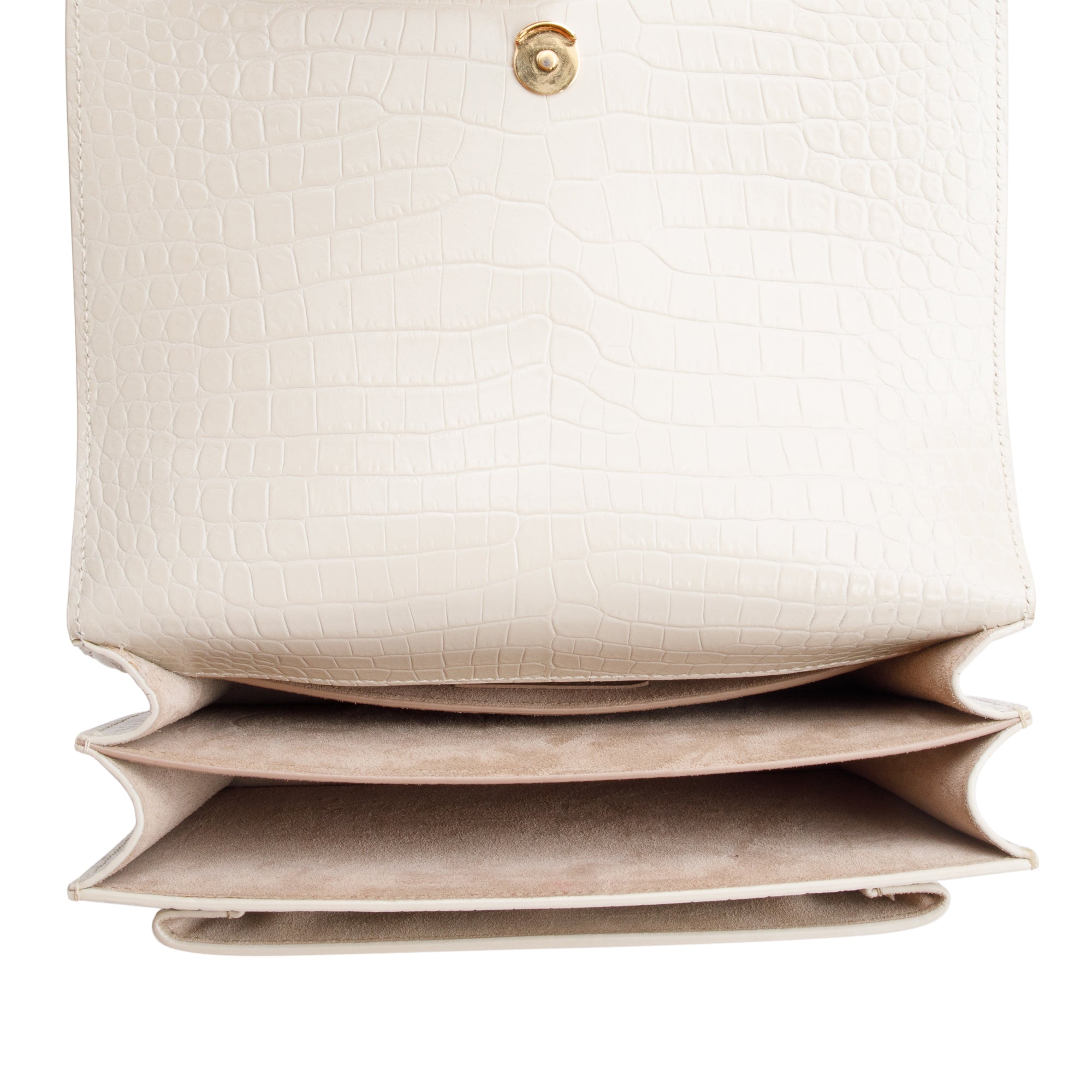 Saint Laurent 2022 Creme Medium Crocodile Embossed Sunset Bag w/ Box & Receipt